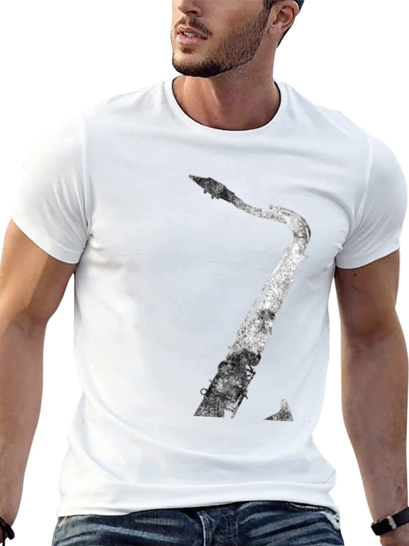 Saxophone Graphic Print T-Shirt - Black