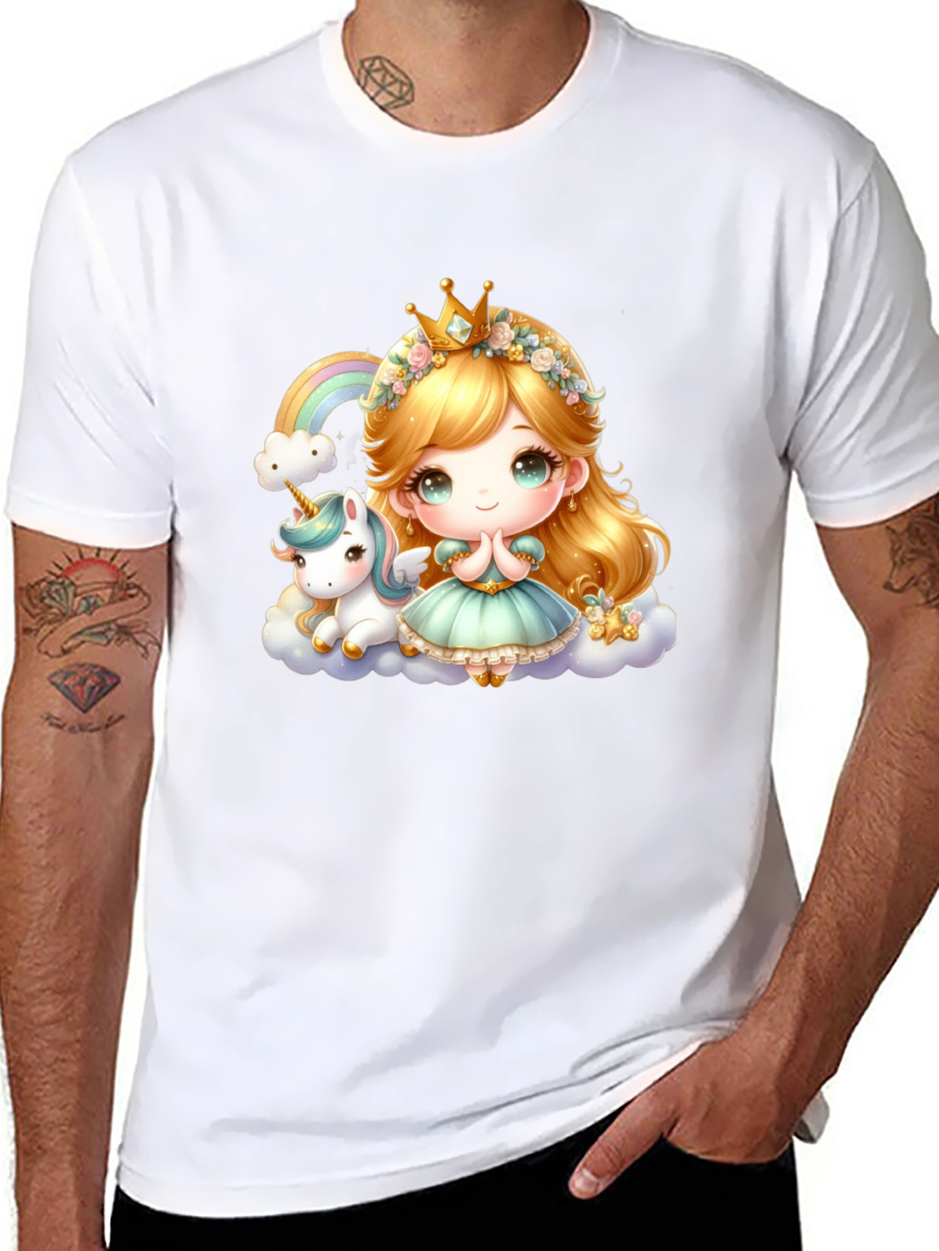 Cute Princess and Unicorn Black T-Shirt
