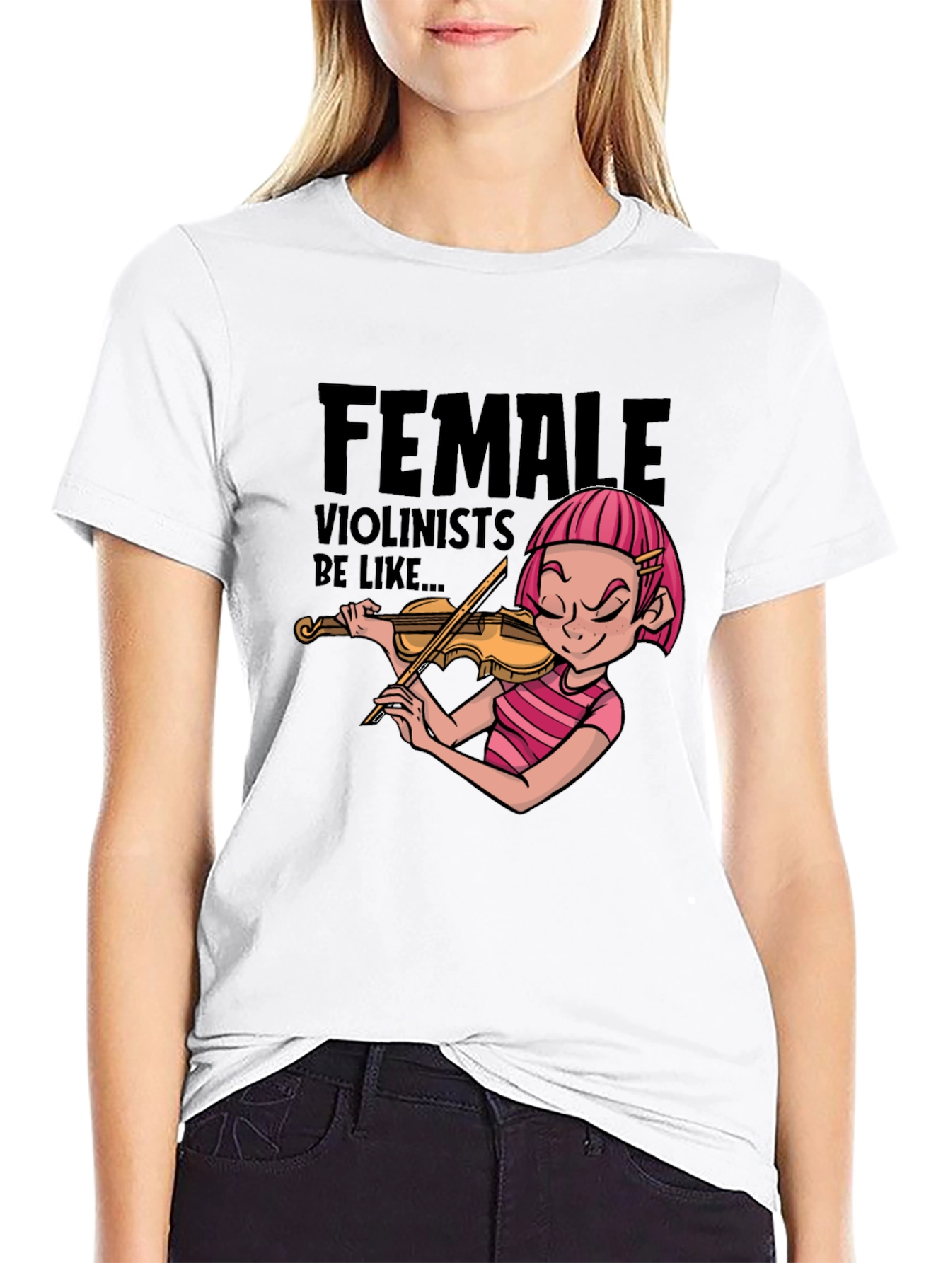 Female Violinist Cartoon Graphic Novelty T-Shirt