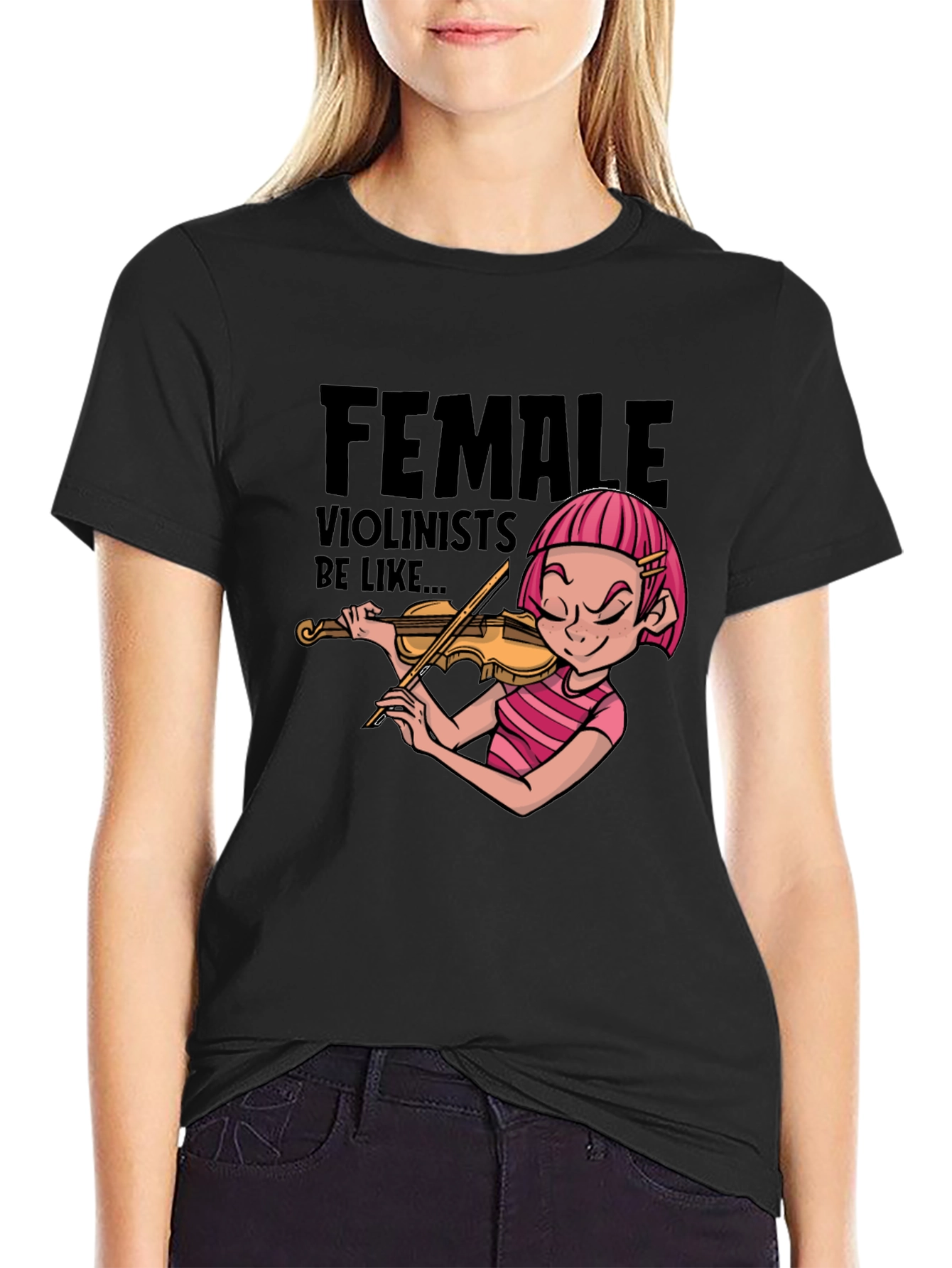 Female Violinist Cartoon Graphic Novelty T-Shirt