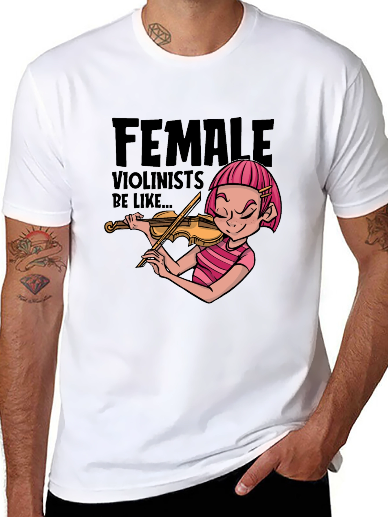 Female Violinist Cartoon Graphic Novelty T-Shirt