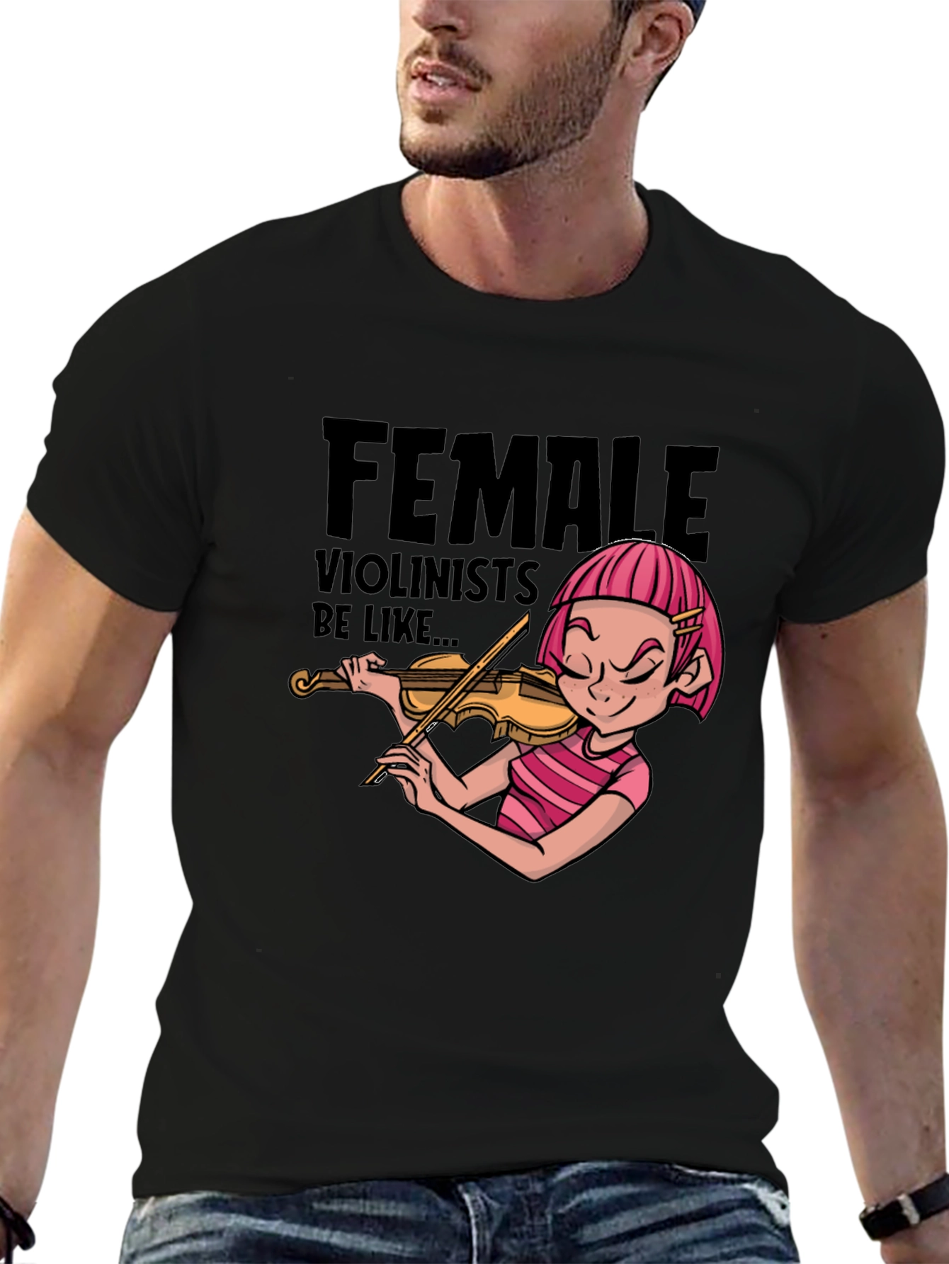 Female Violinist Cartoon Graphic Novelty T-Shirt