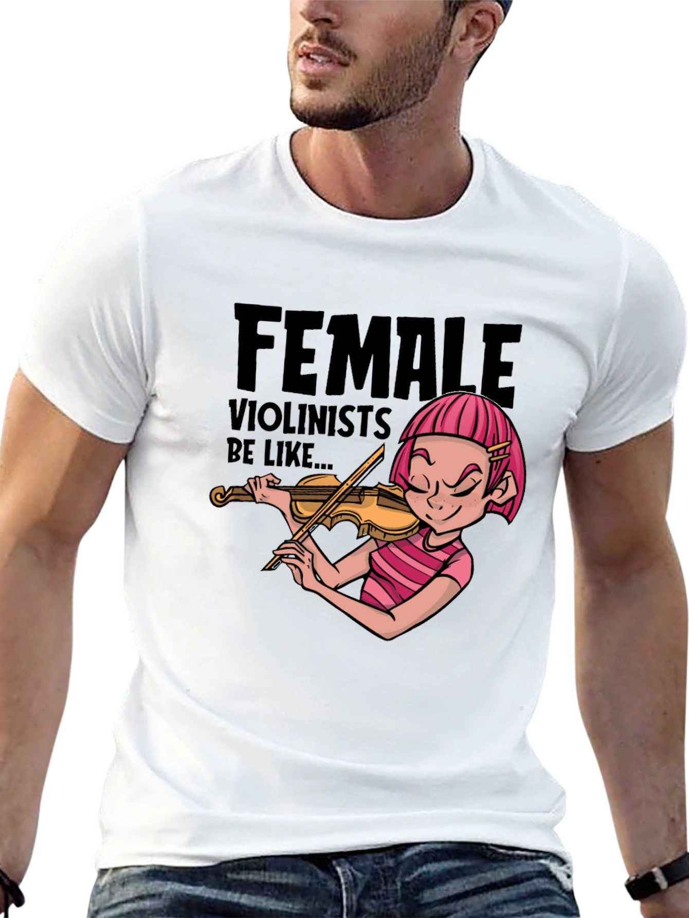 Female Violinist Cartoon Graphic Novelty T-Shirt