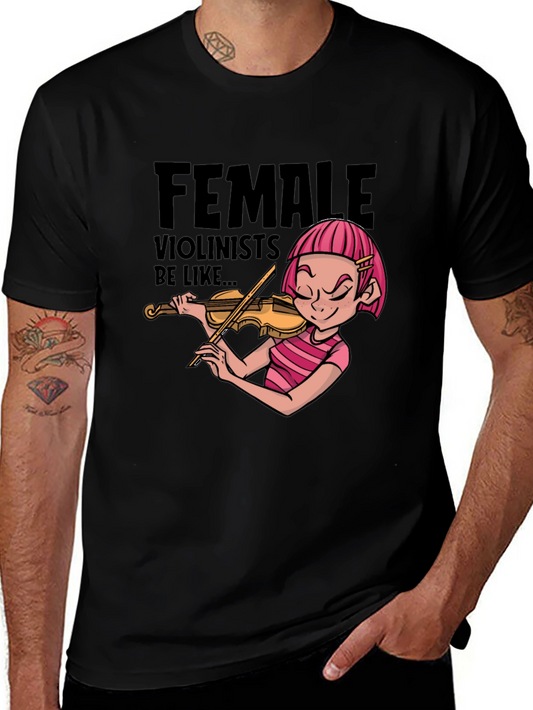 Female Violinist Cartoon Graphic Novelty T-Shirt