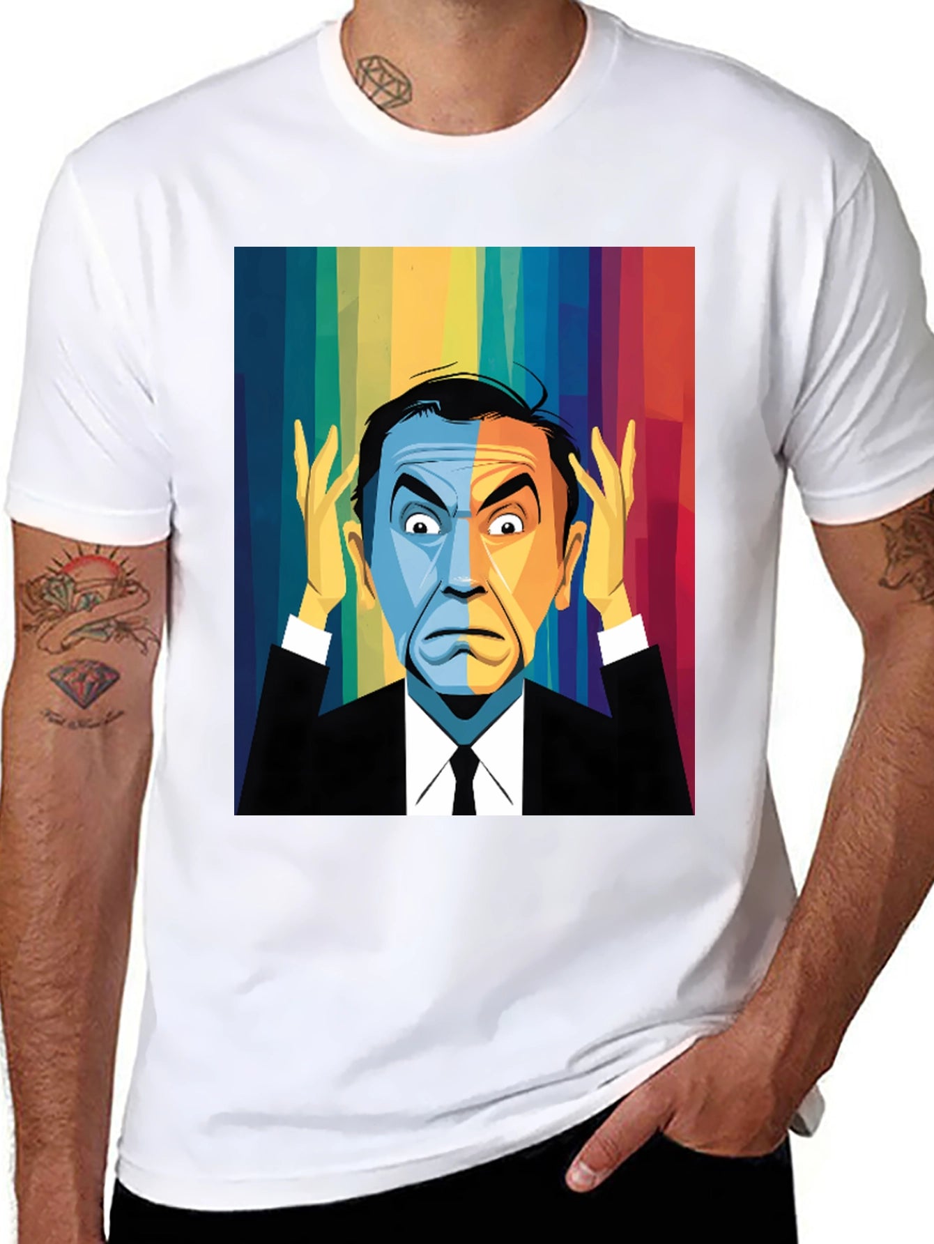 Pop Art Rainbow Portrait Black T-Shirt