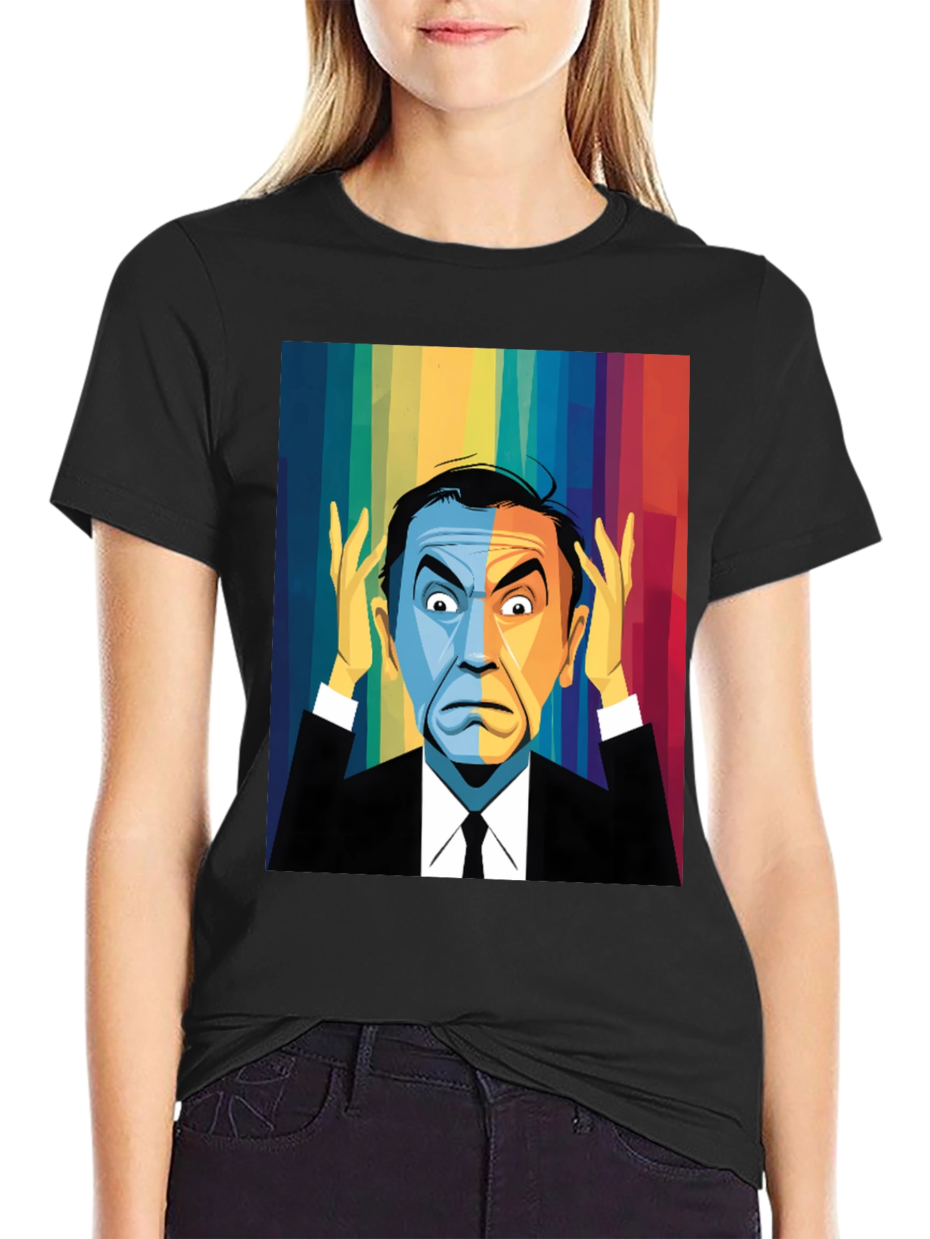 Pop Art Rainbow Portrait Black T-Shirt