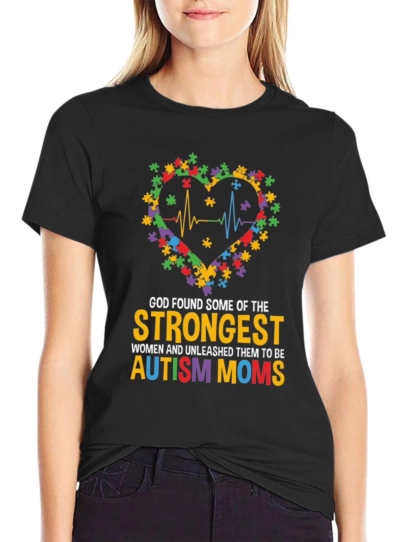 Autism Mom Heart Puzzle Graphic T-Shirt