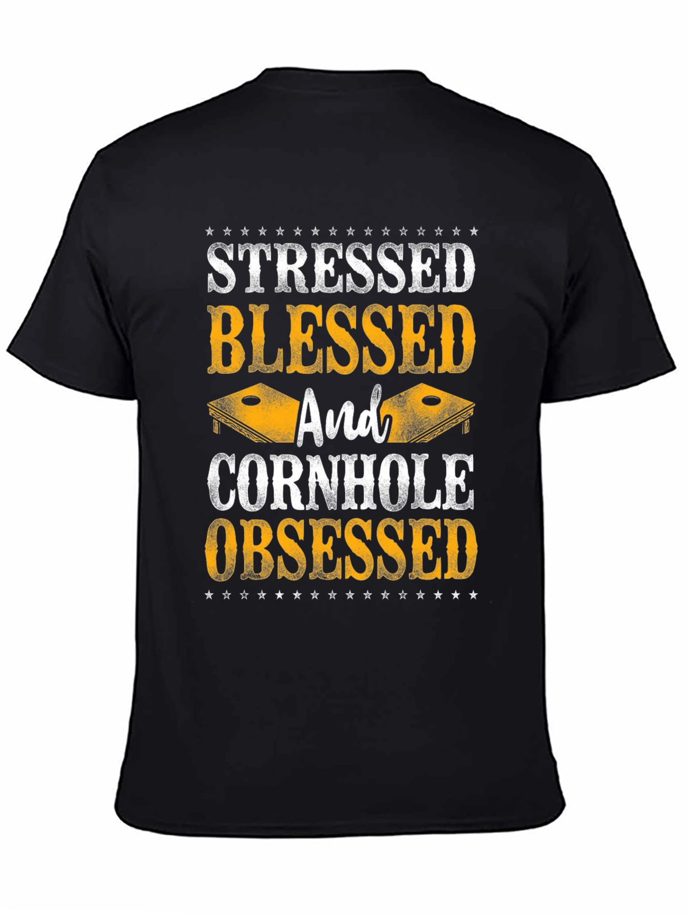 Stressed Blessed Cornhole Obsessed Graphic Tee