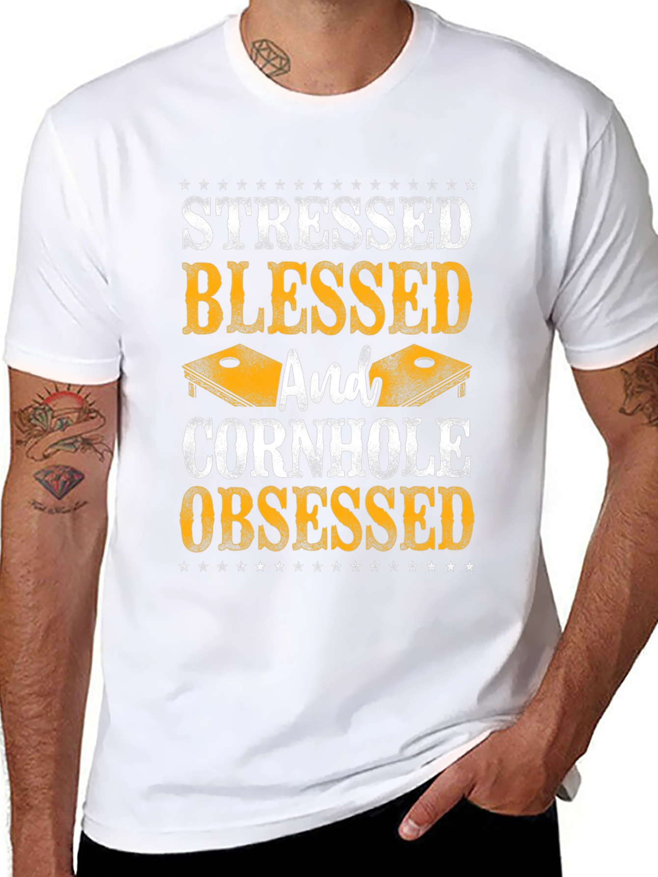 Stressed Blessed Cornhole Obsessed Graphic Tee