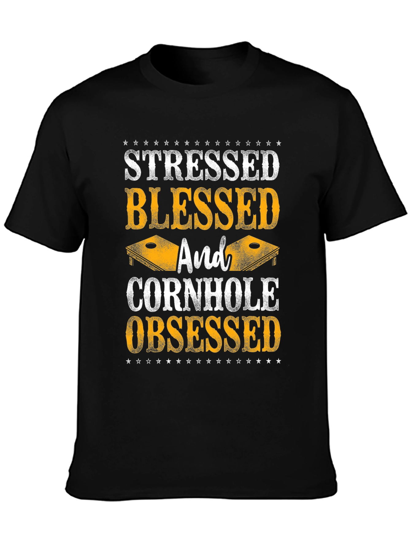 Stressed Blessed Cornhole Obsessed Graphic Tee