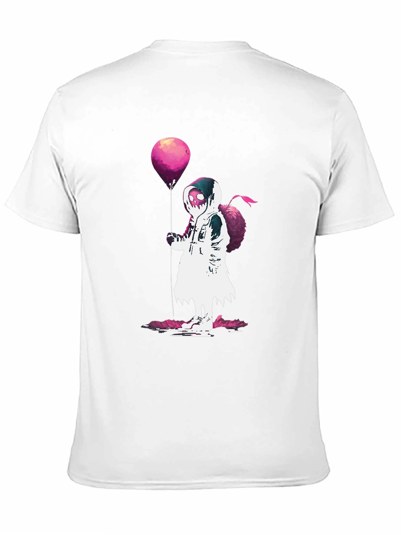 Hooded Figure Holding Balloon Graphic T-Shirt