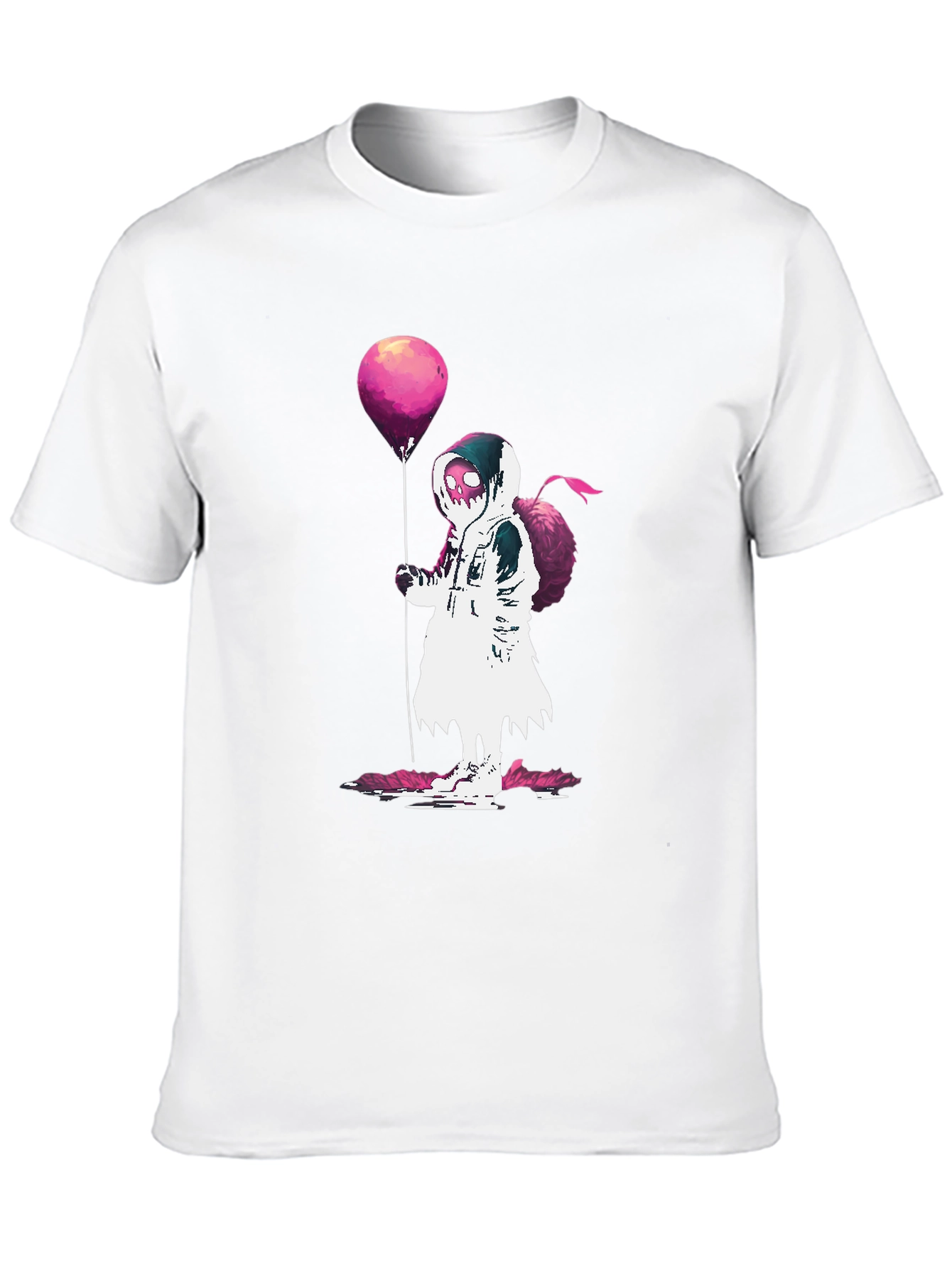 Hooded Figure Holding Balloon Graphic T-Shirt