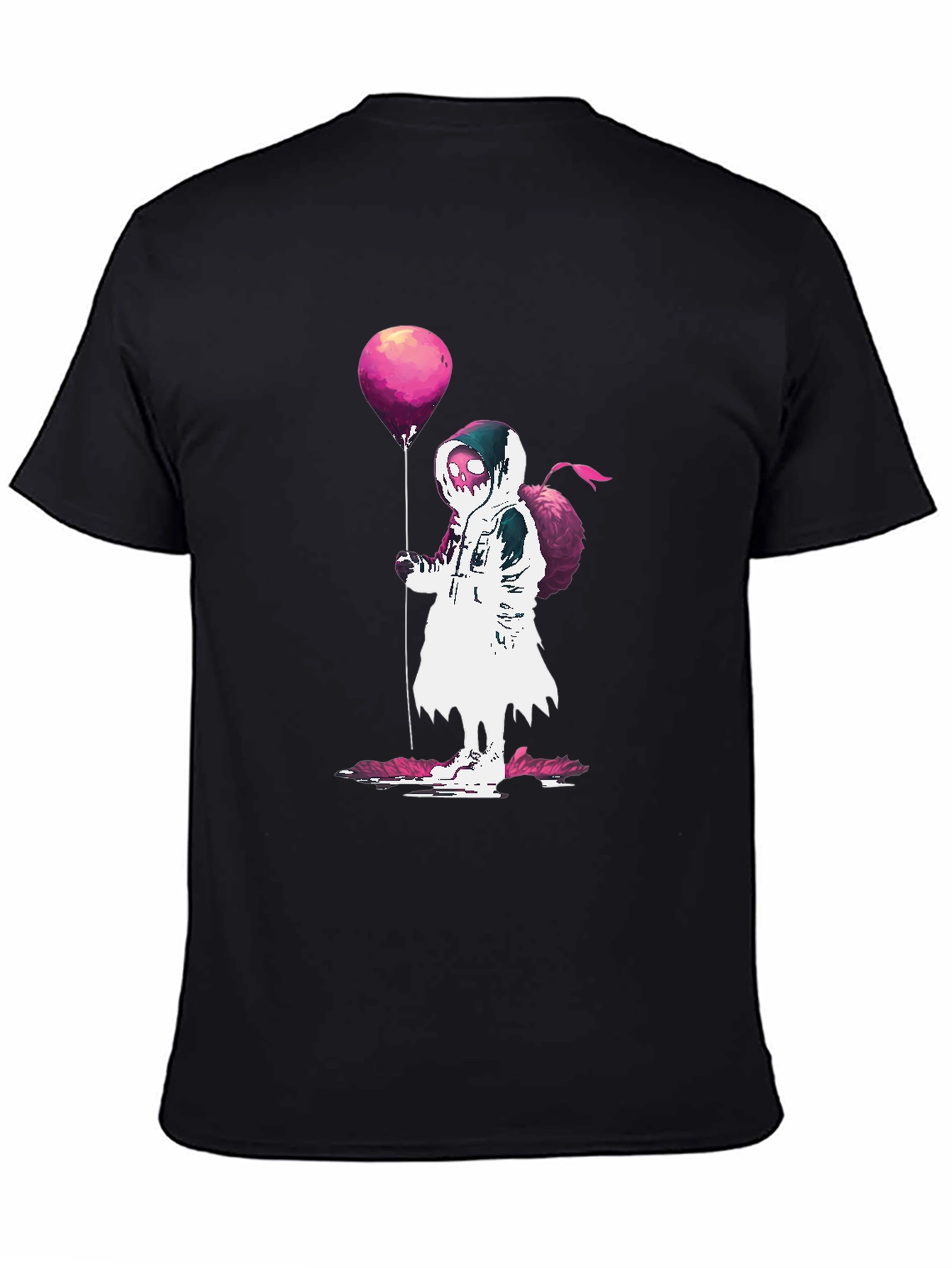 Hooded Figure Holding Balloon Graphic T-Shirt