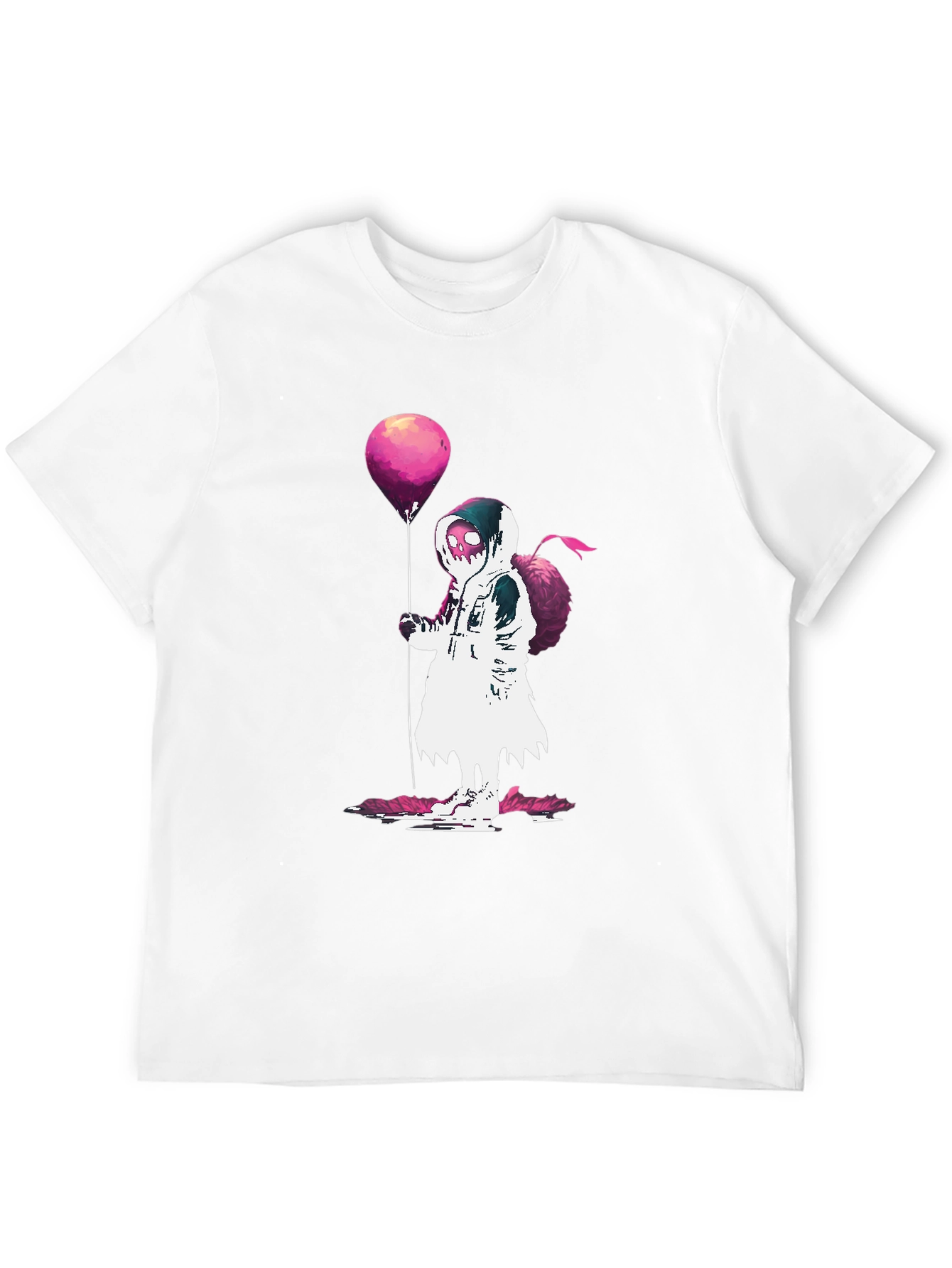 Hooded Figure Holding Balloon Graphic T-Shirt
