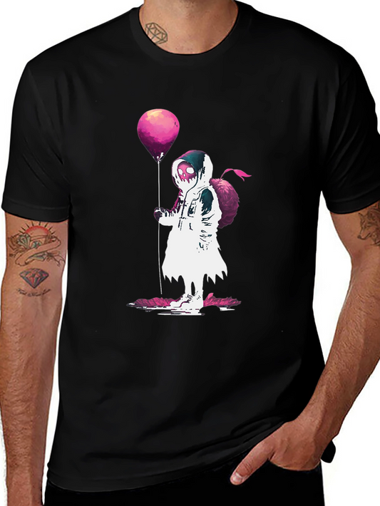 Hooded Figure Holding Balloon Graphic T-Shirt