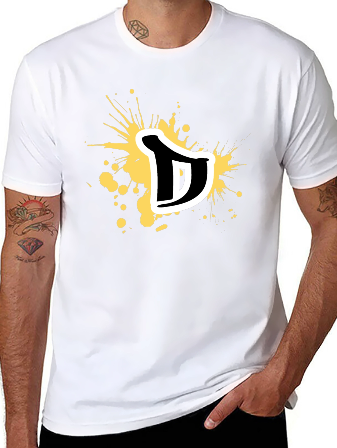 Mens Black Graphic T-Shirt - Letter D Splatter Design