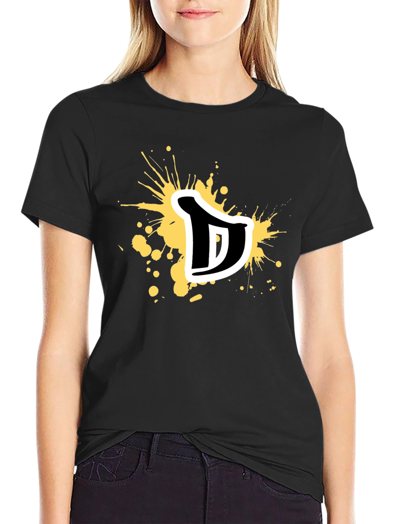 Mens Black Graphic T-Shirt - Letter D Splatter Design