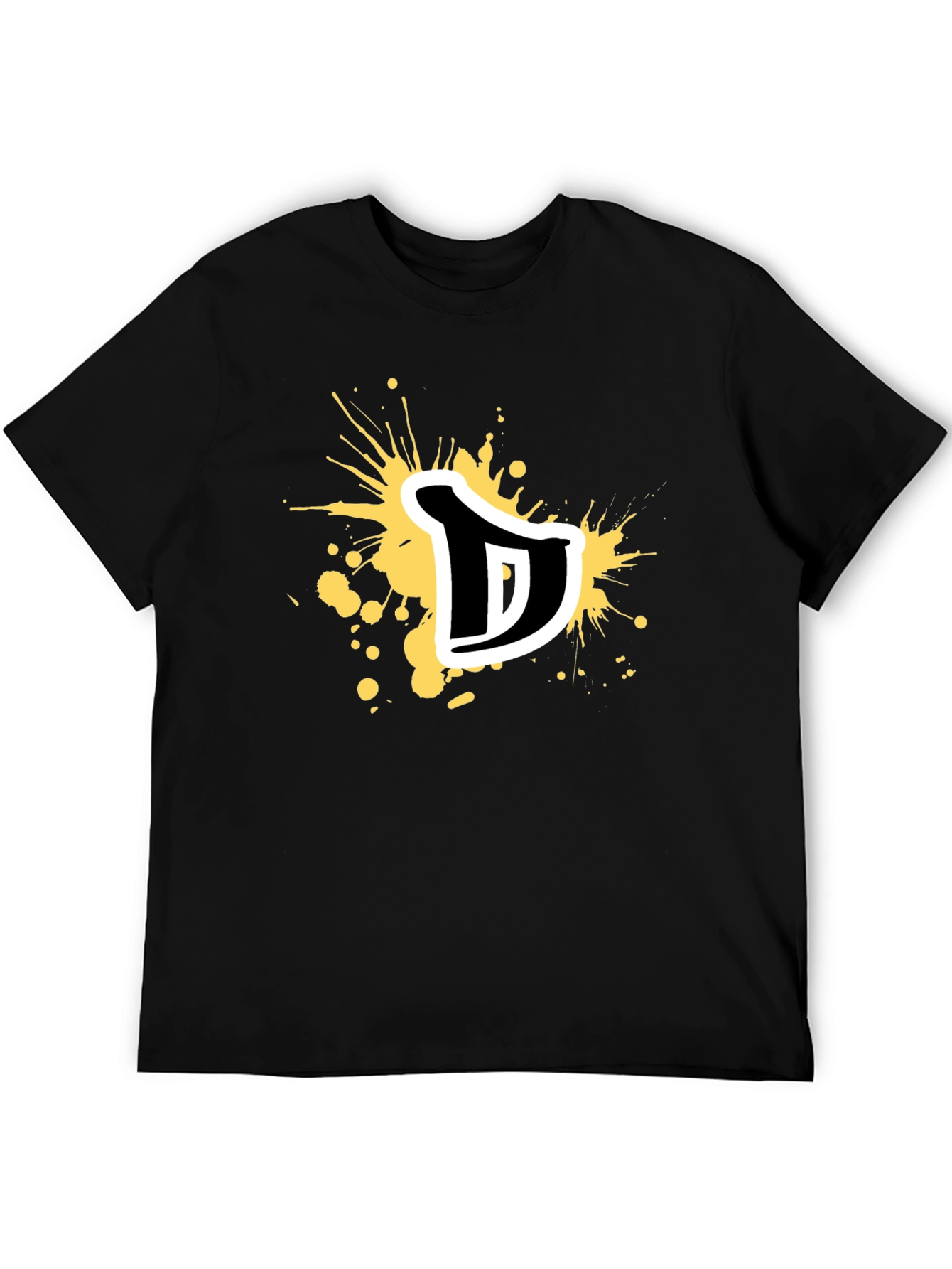 Mens Black Graphic T-Shirt - Letter D Splatter Design