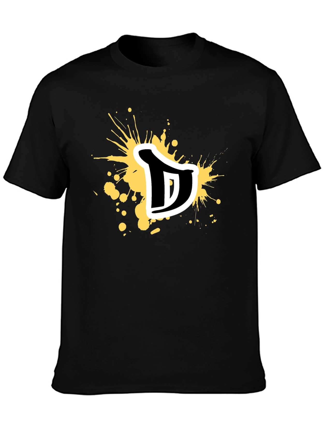 Mens Black Graphic T-Shirt - Letter D Splatter Design