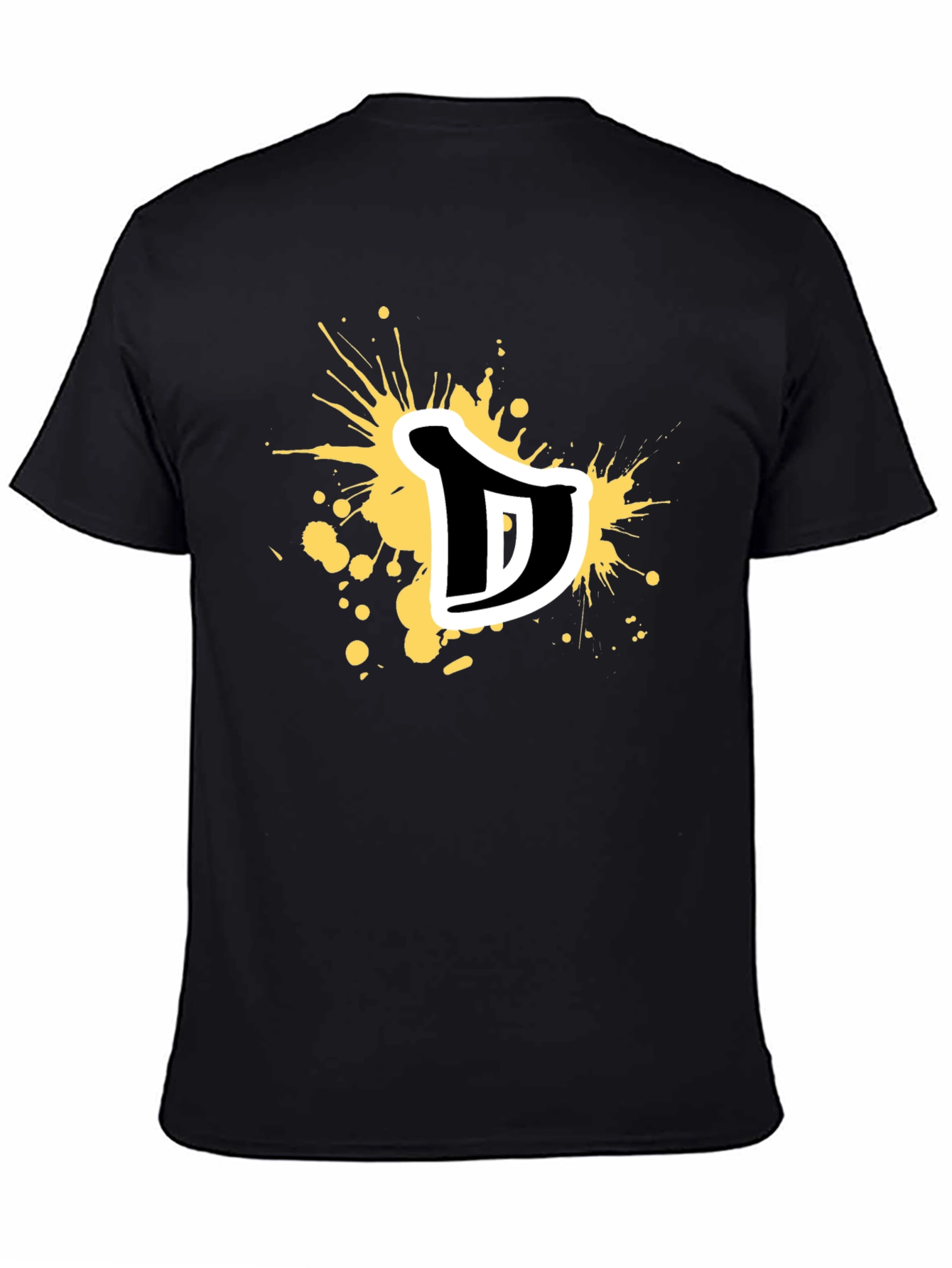 Mens Black Graphic T-Shirt - Letter D Splatter Design