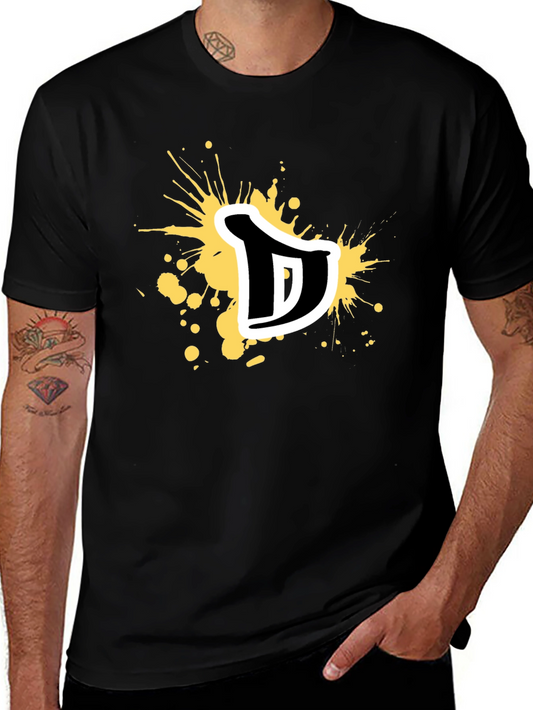 Mens Black Graphic T-Shirt - Letter D Splatter Design