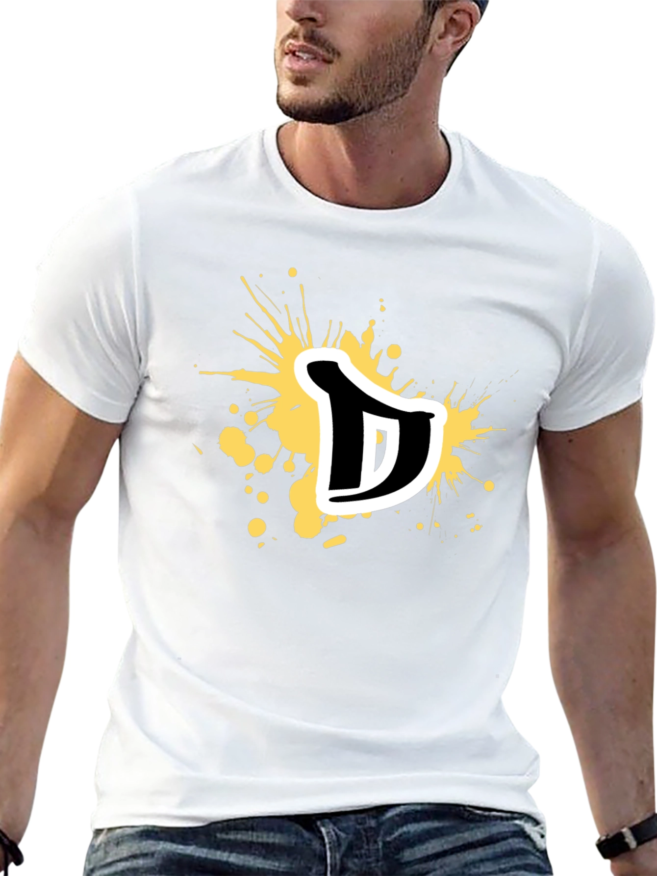 Mens Black Graphic T-Shirt - Letter D Splatter Design