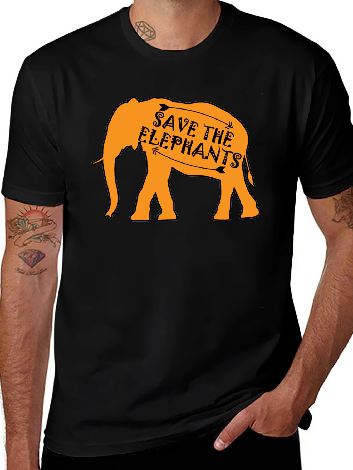 Save the Elephants Graphic Tee - Black Cotton Shirt