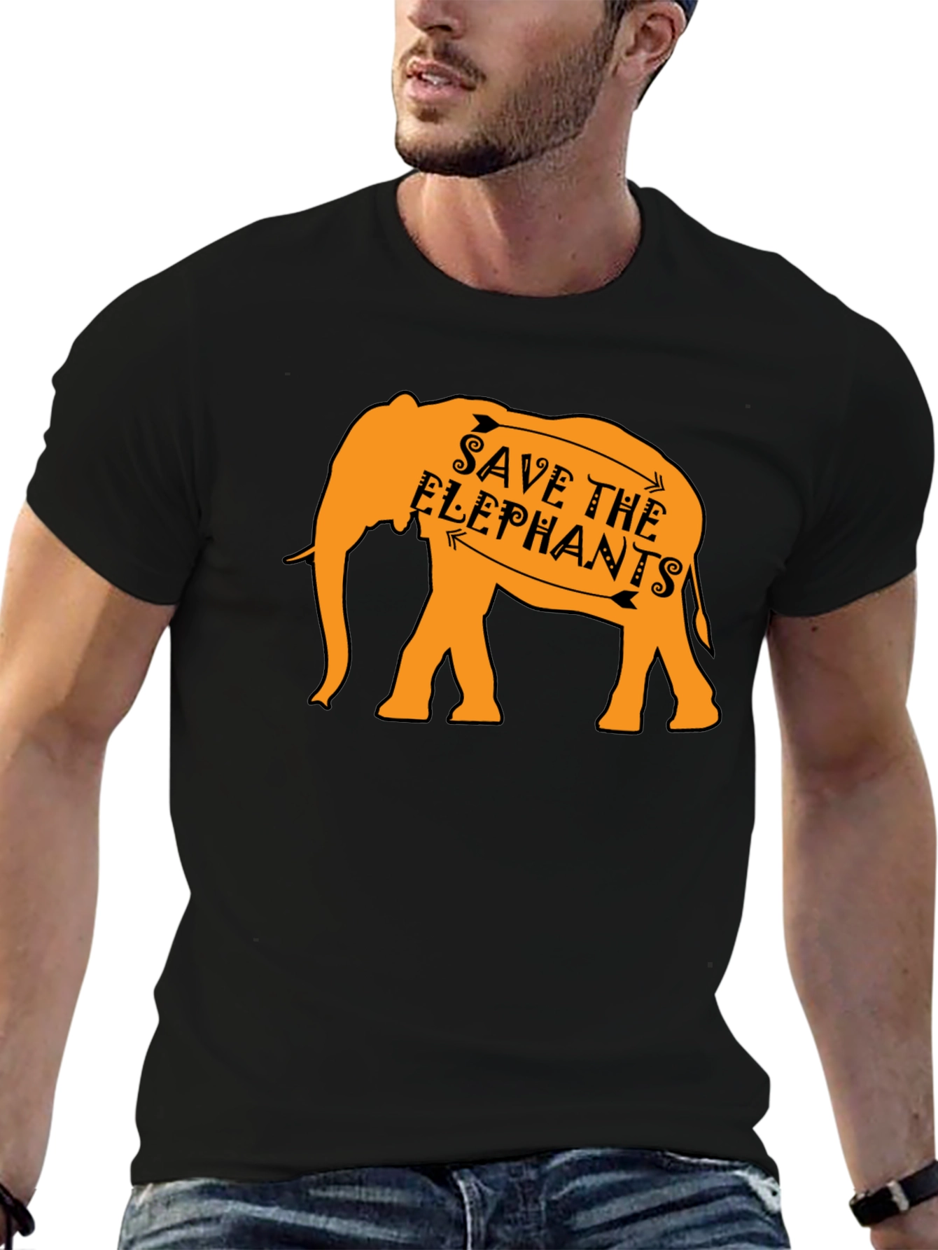 Save the Elephants Graphic Tee - Black Cotton Shirt