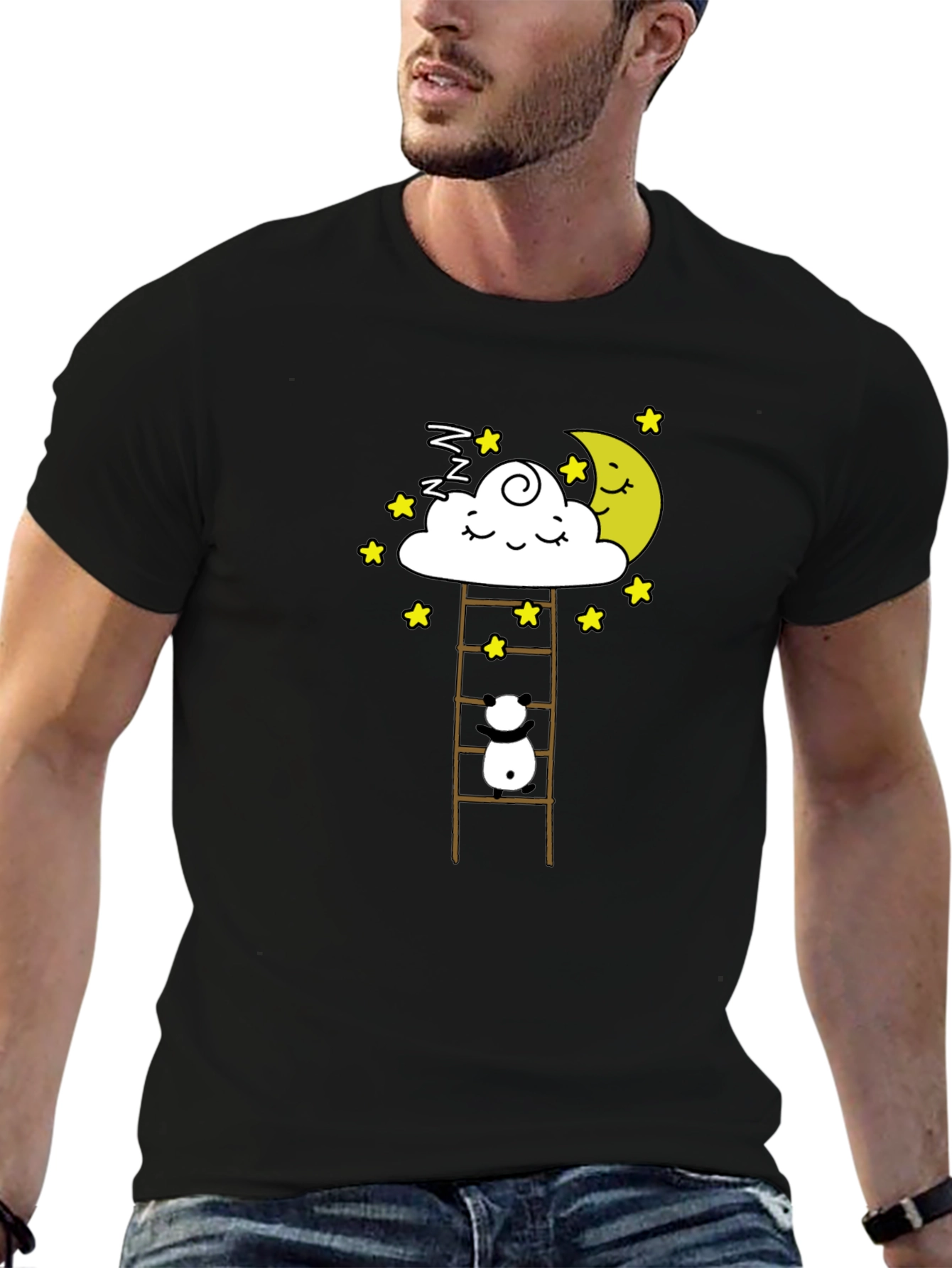 Dreamy Panda on Moon Ladder Graphic Tee