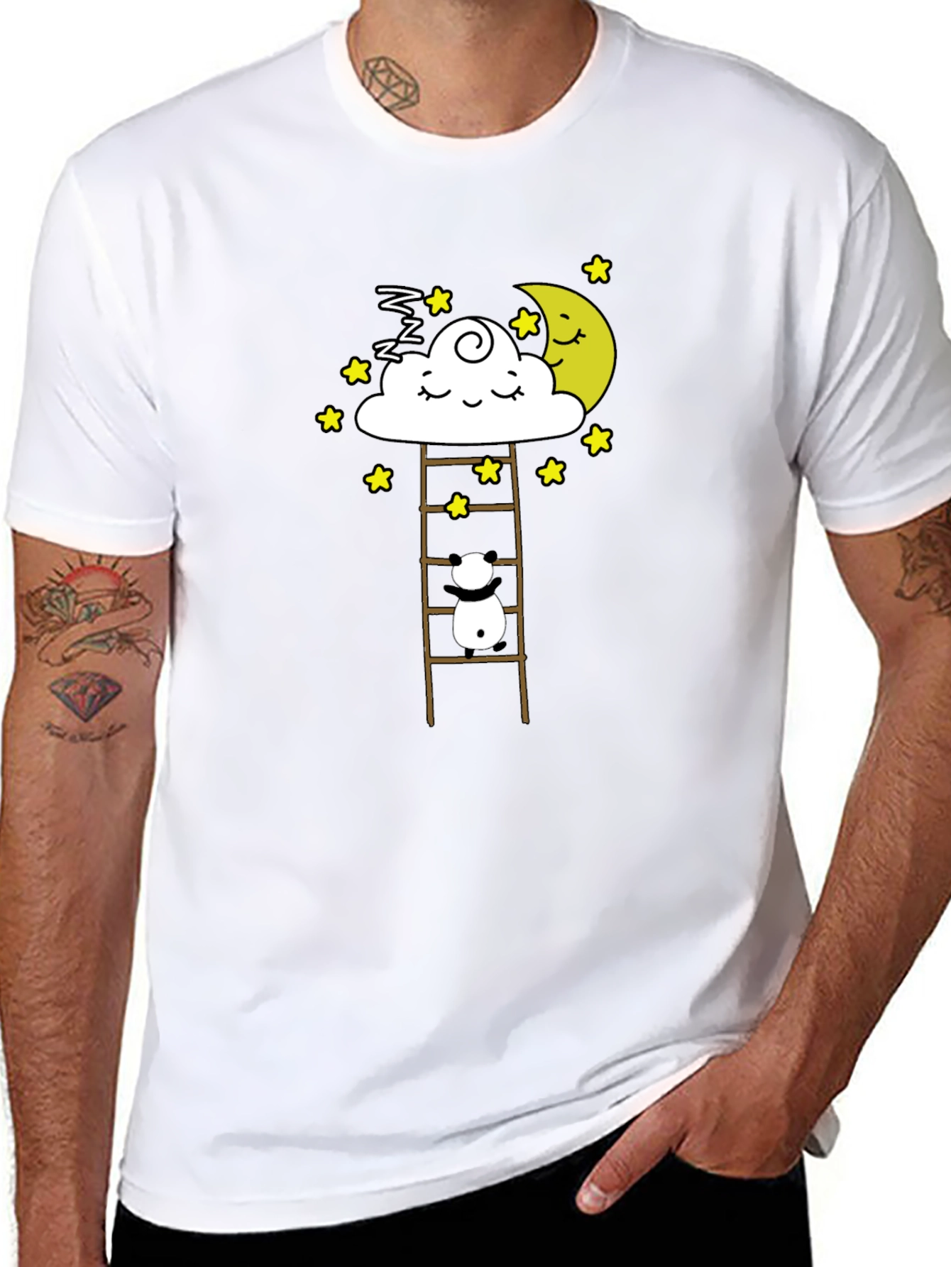 Dreamy Panda on Moon Ladder Graphic Tee