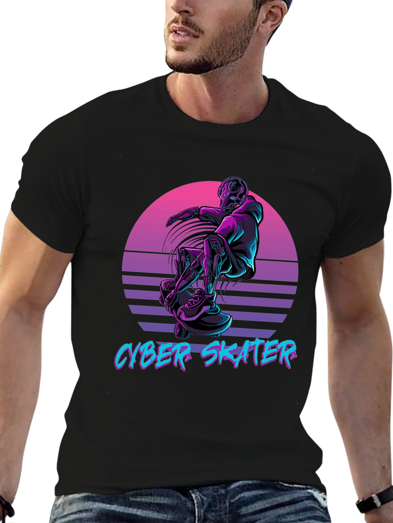 Cyber Skater Black T-Shirt Vaporwave Design