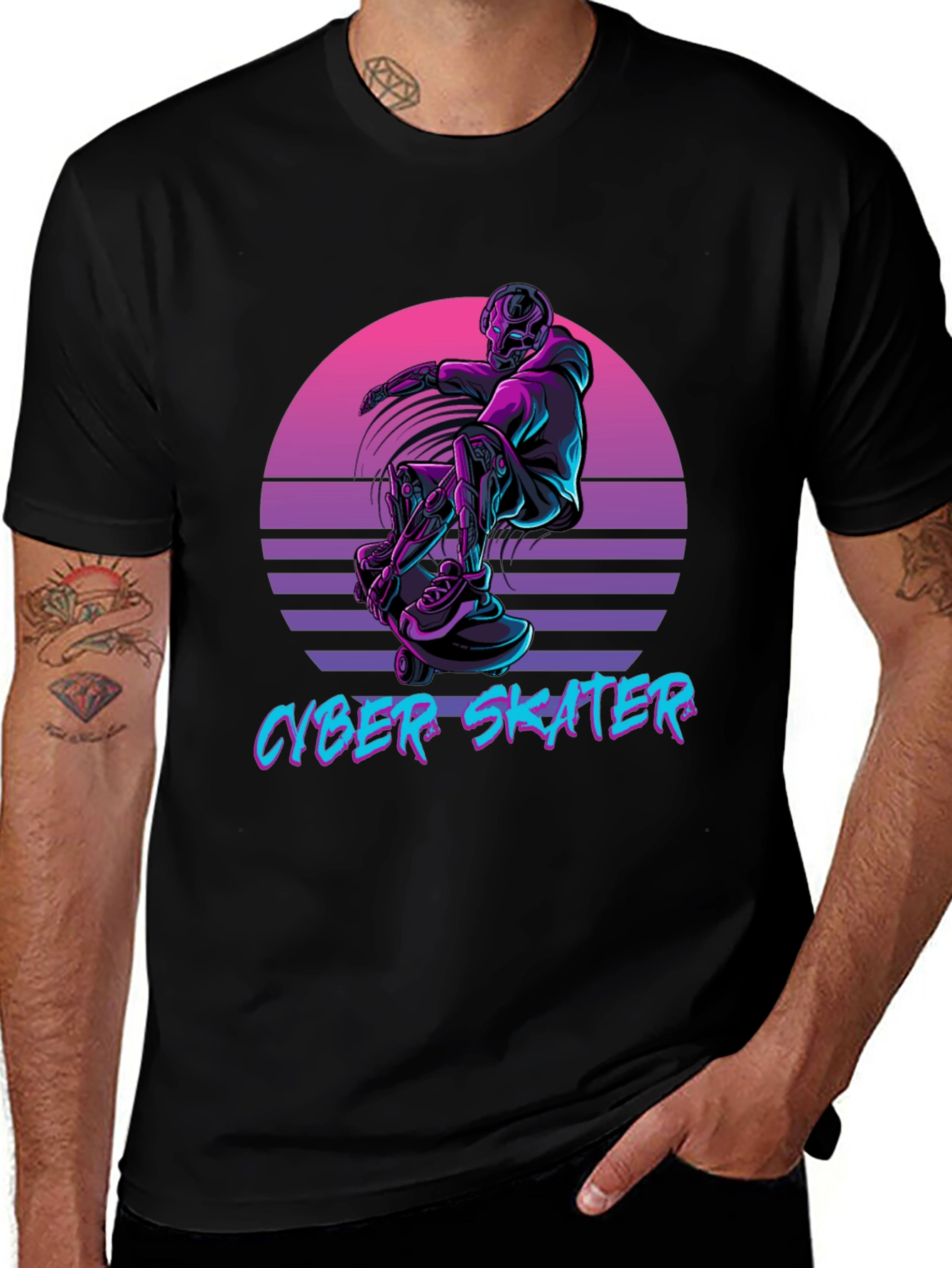 Cyber Skater Black T-Shirt Vaporwave Design