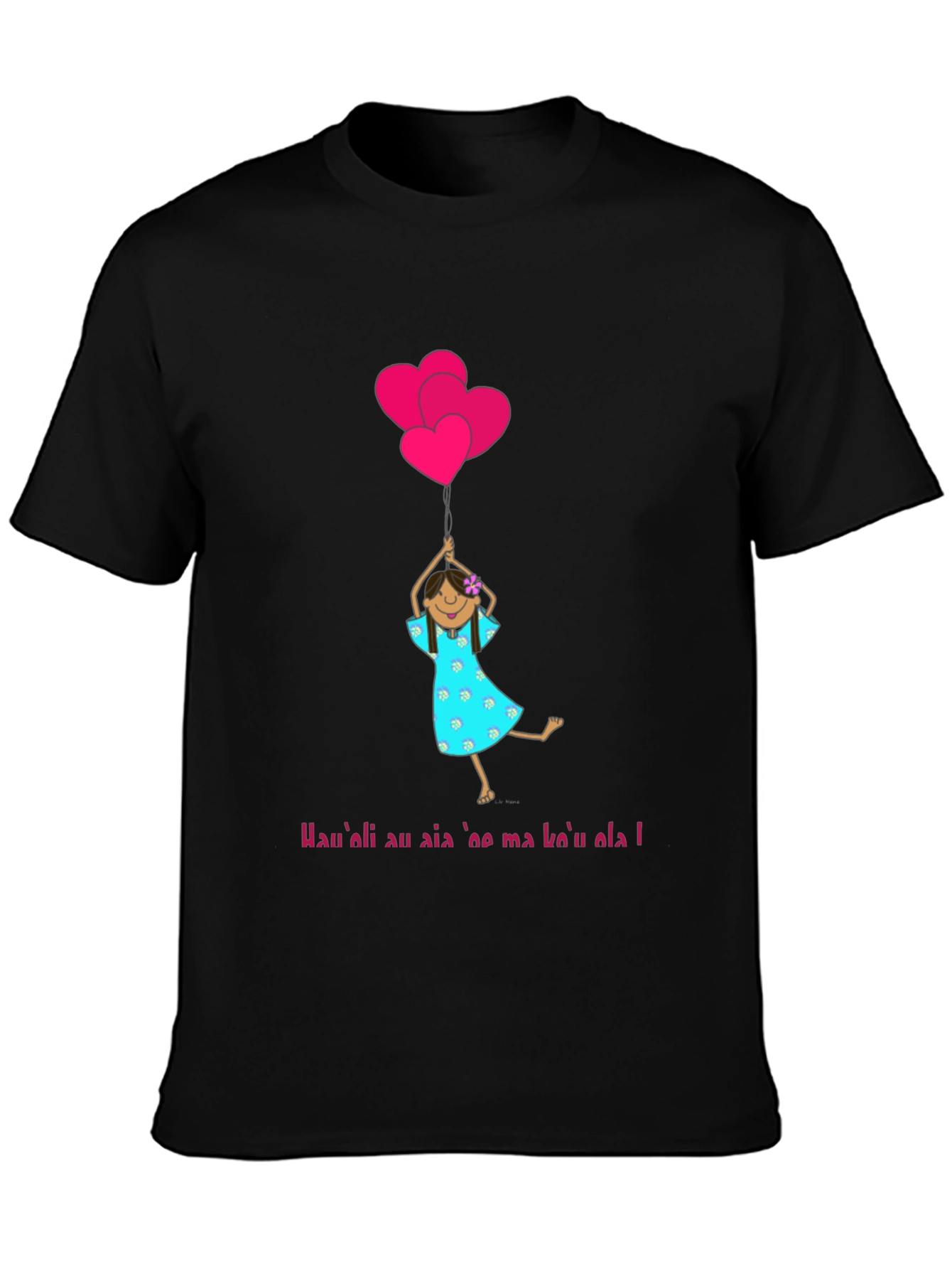 Girl with Heart Balloons Black T-Shirt