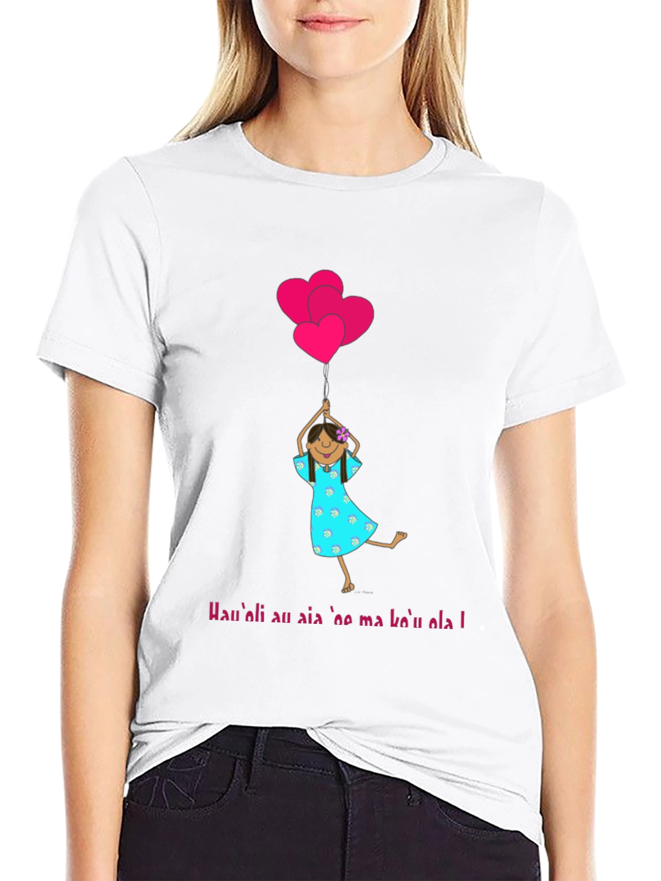 Girl with Heart Balloons Black T-Shirt