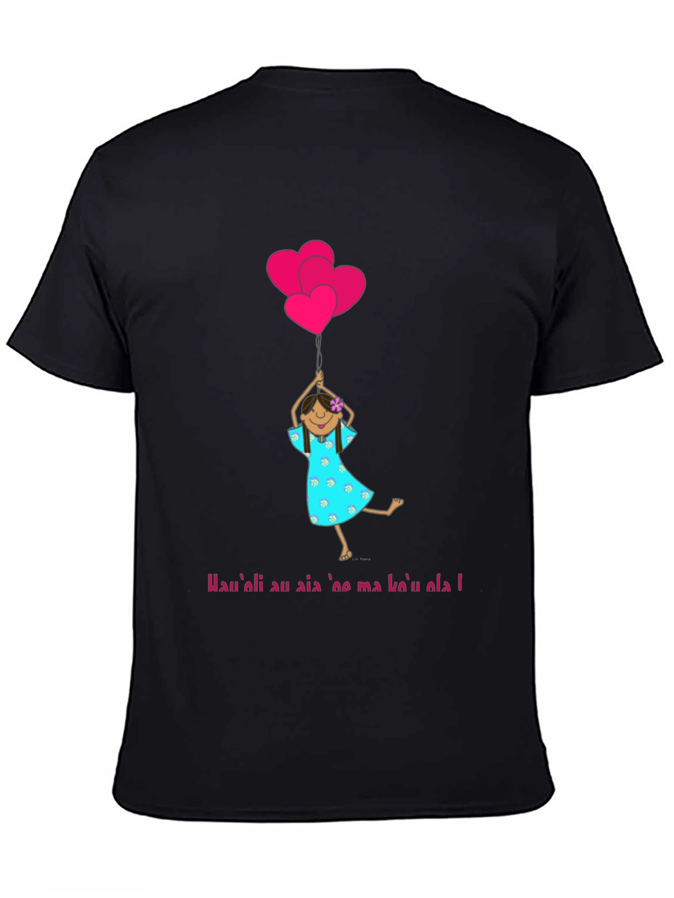 Girl with Heart Balloons Black T-Shirt