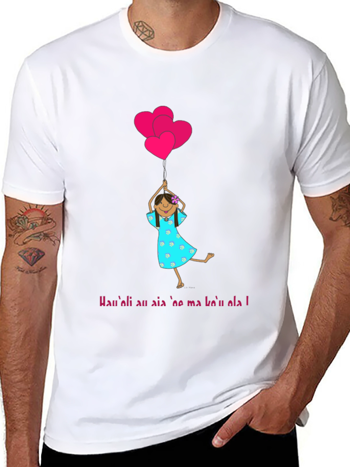 Girl with Heart Balloons Black T-Shirt