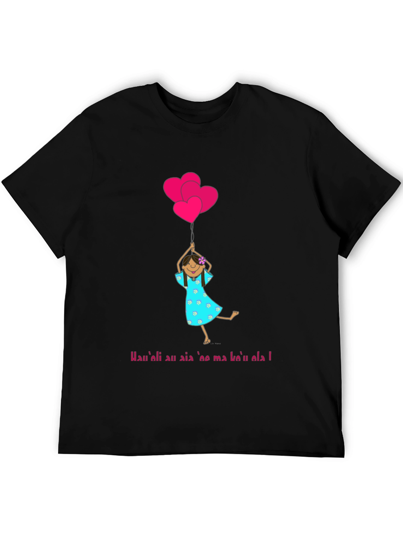 Girl with Heart Balloons Black T-Shirt