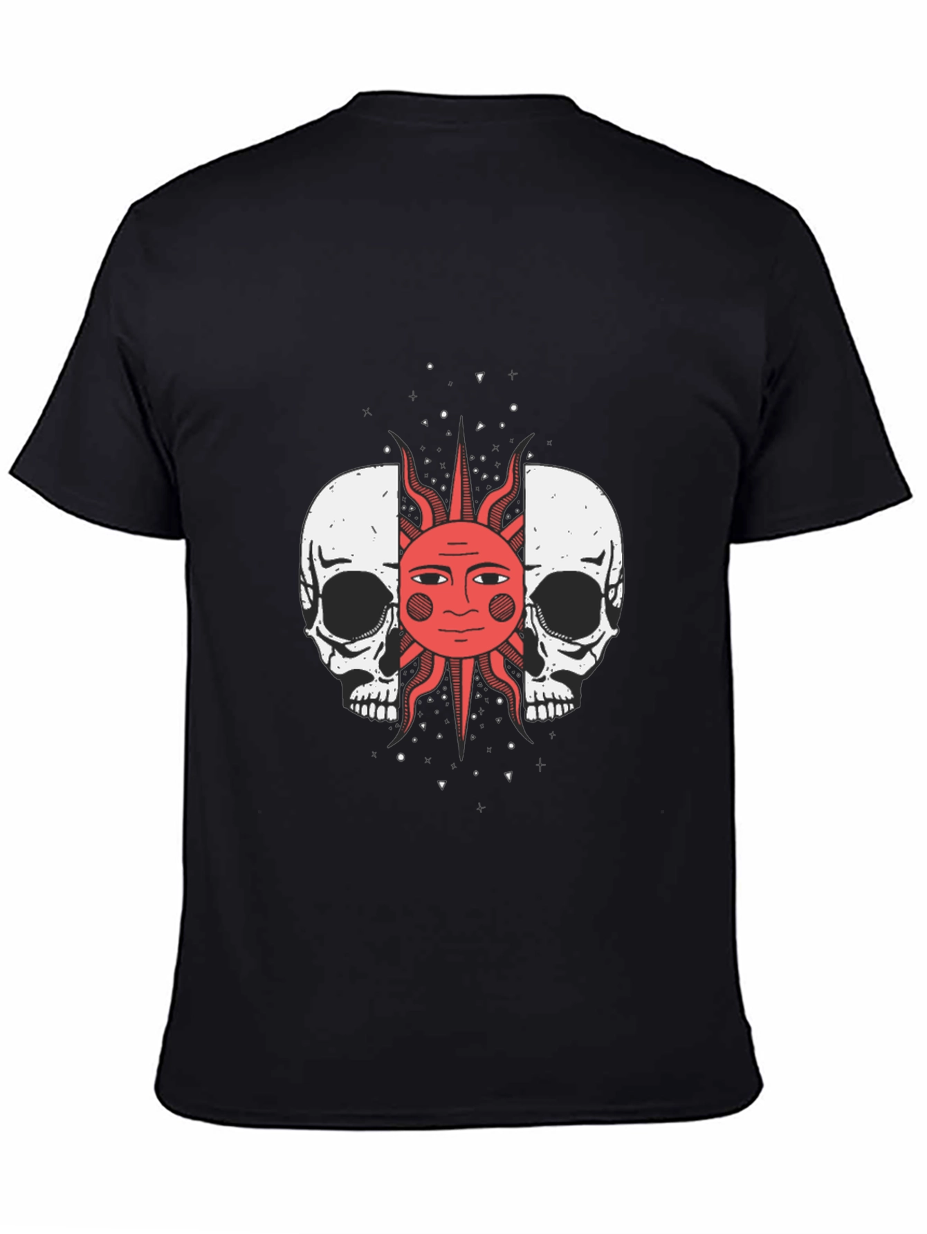 Skull and Sun Graphic Tee - Black Cotton T-Shirt