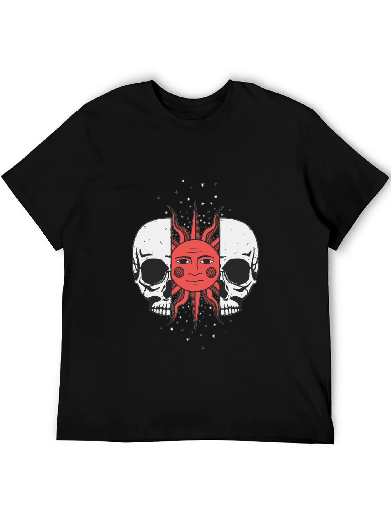 Skull and Sun Graphic Tee - Black Cotton T-Shirt