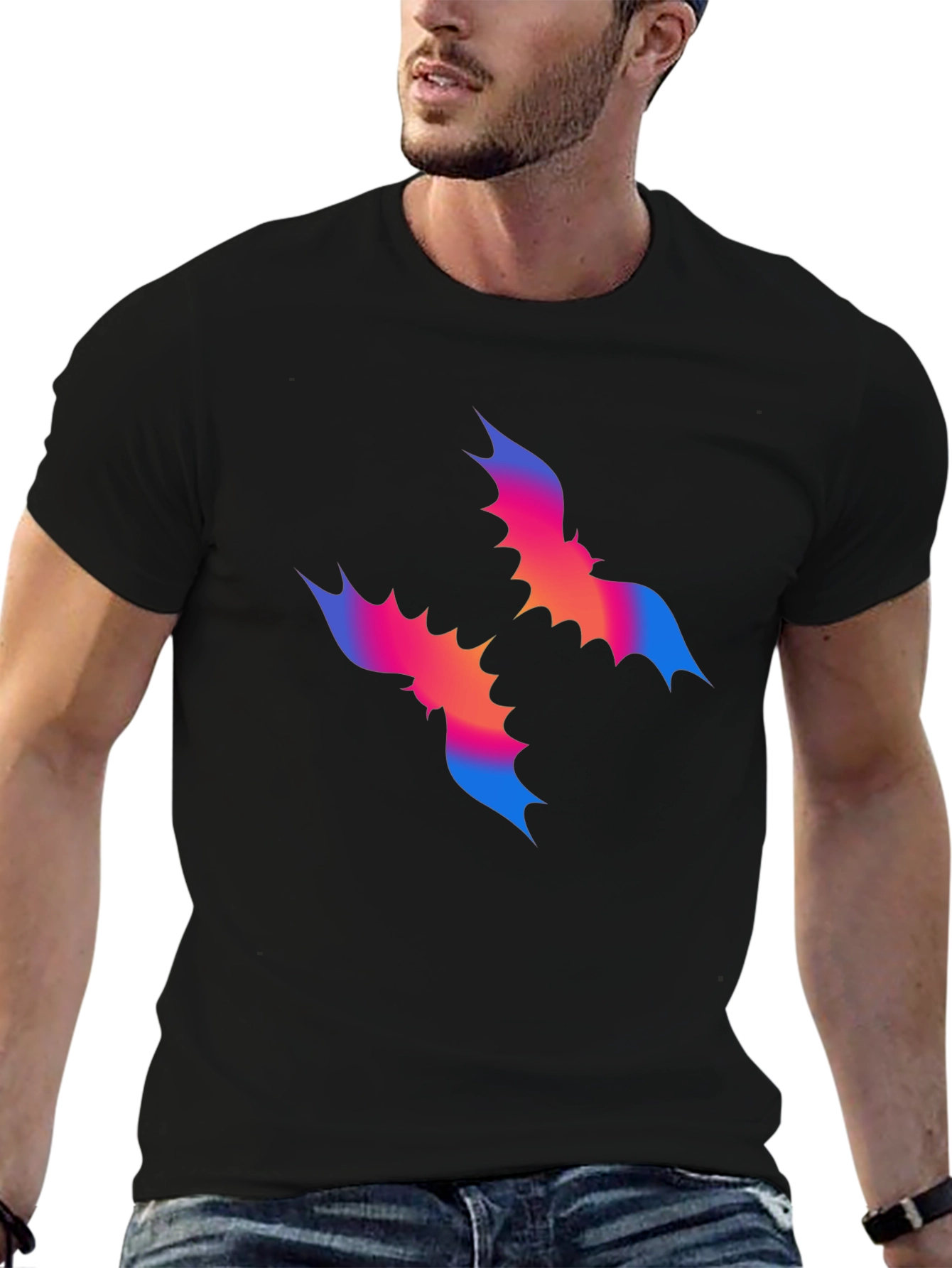 Abstract Bat Graphic Tee - Mens Black T-Shirt