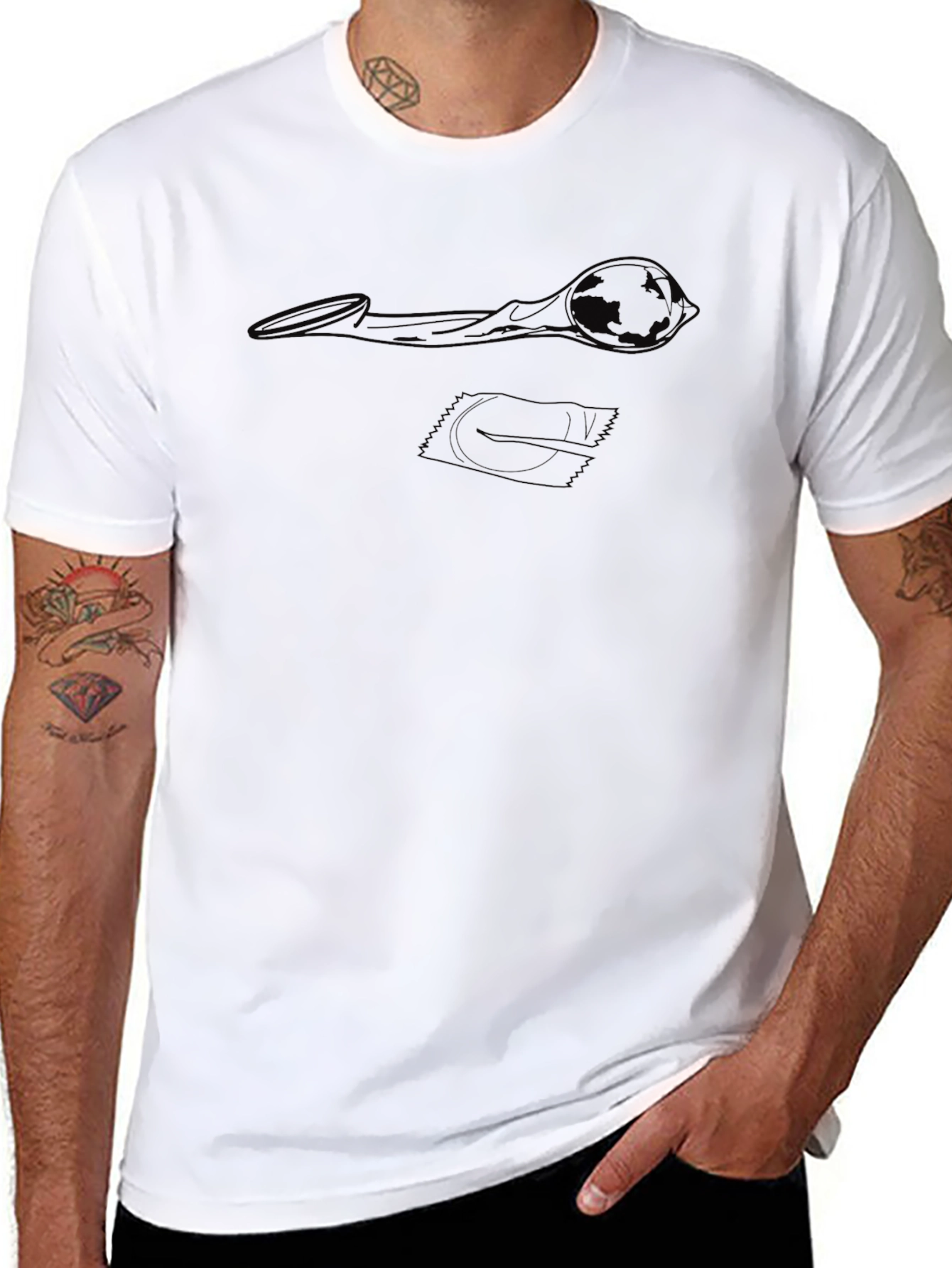 Mens Black T-Shirt - Novelty Condom Graphic Tee