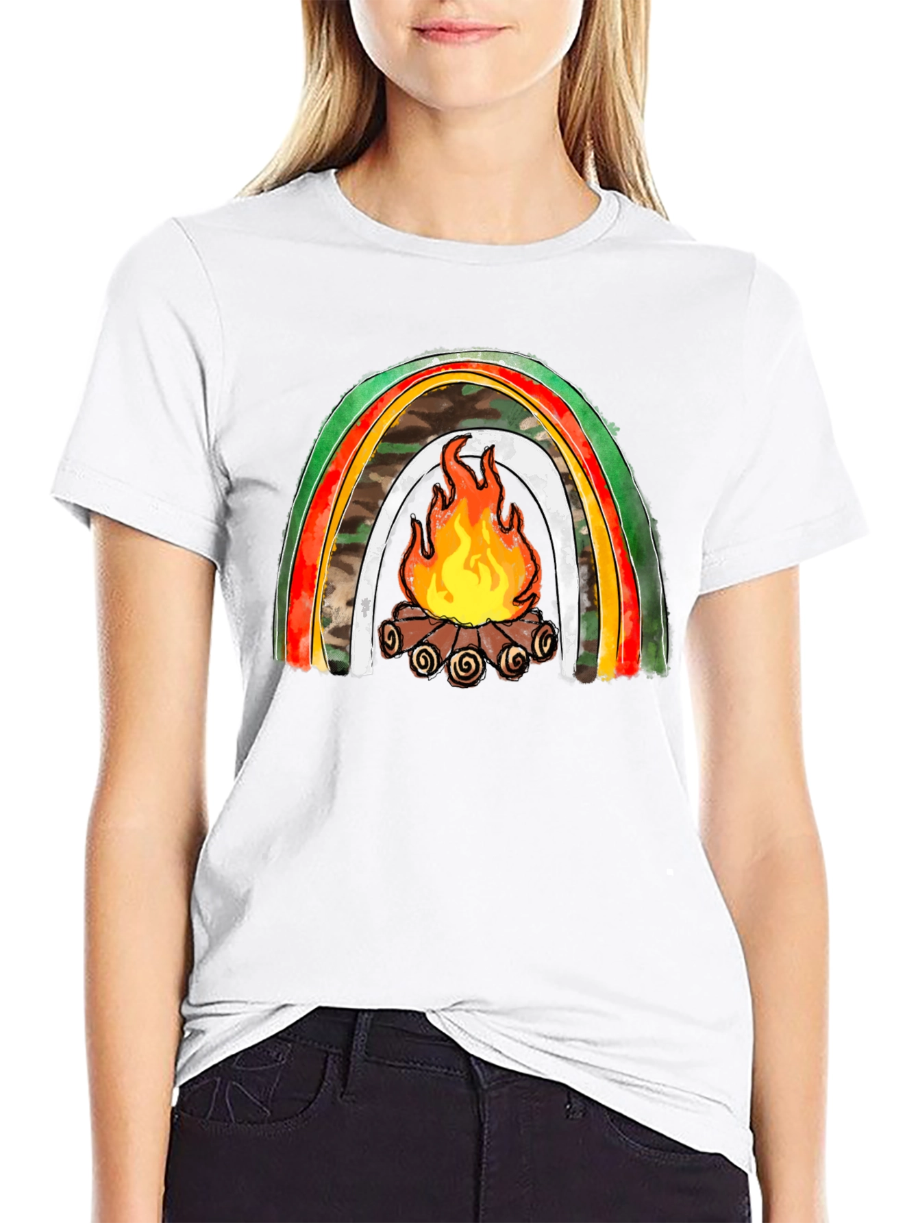 Camping Rainbow Campfire Graphic Tee