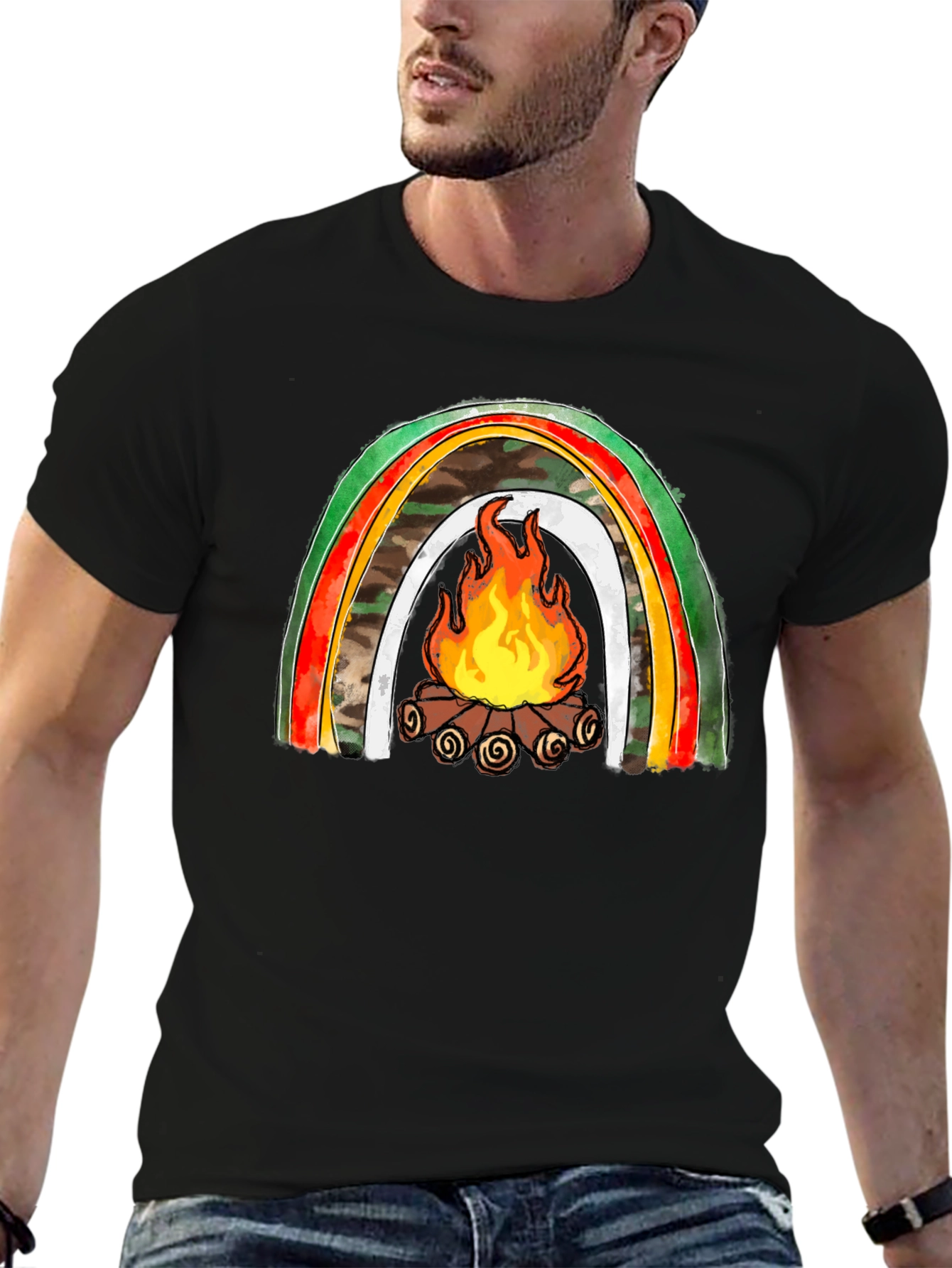 Camping Rainbow Campfire Graphic Tee