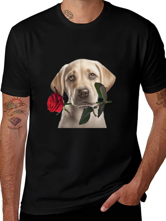 Dog with Rose Graphic T-Shirt