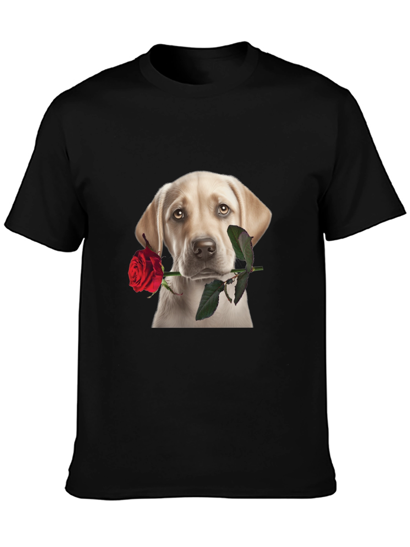 Dog with Rose Graphic T-Shirt