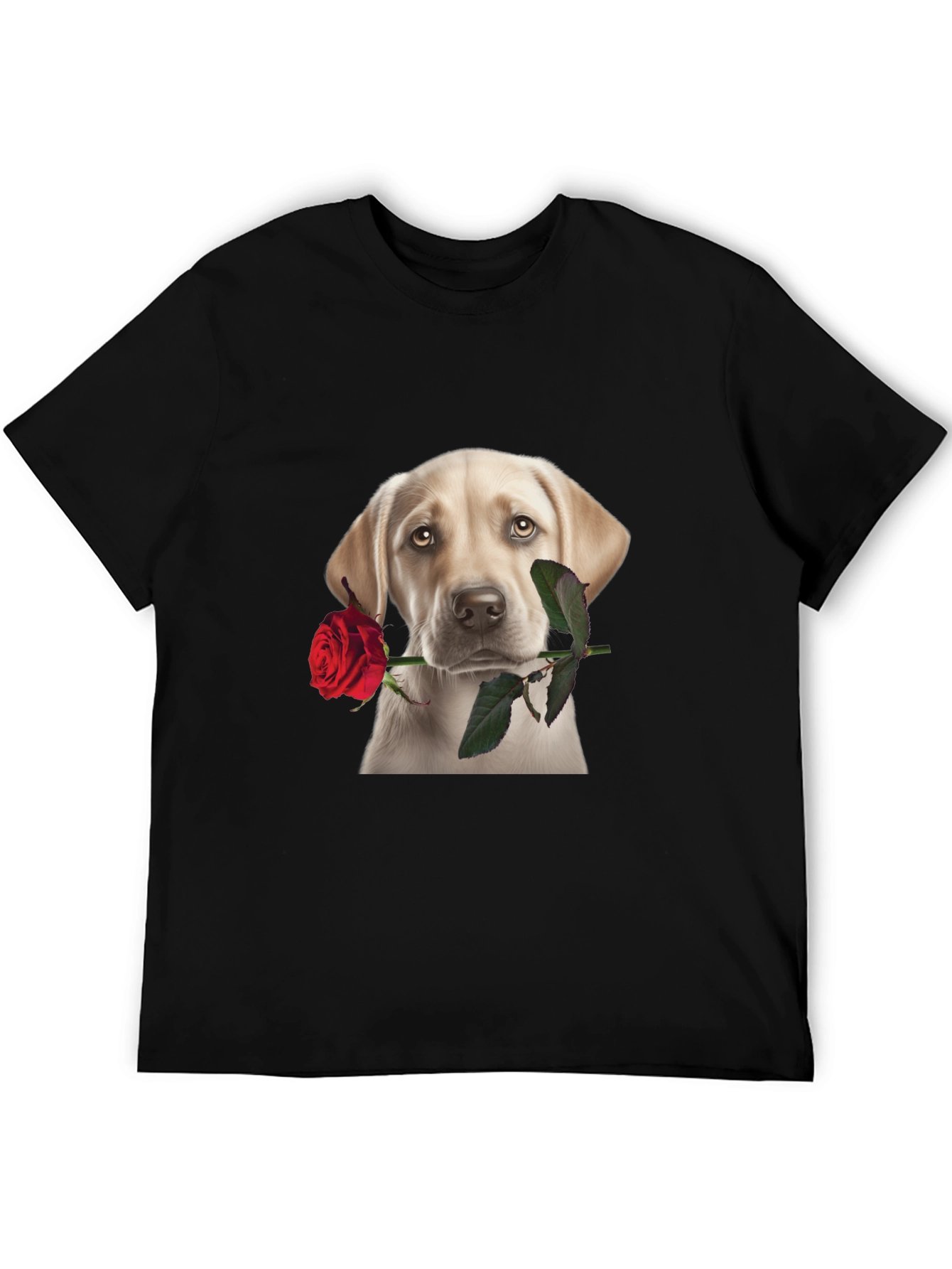 Dog with Rose Graphic T-Shirt