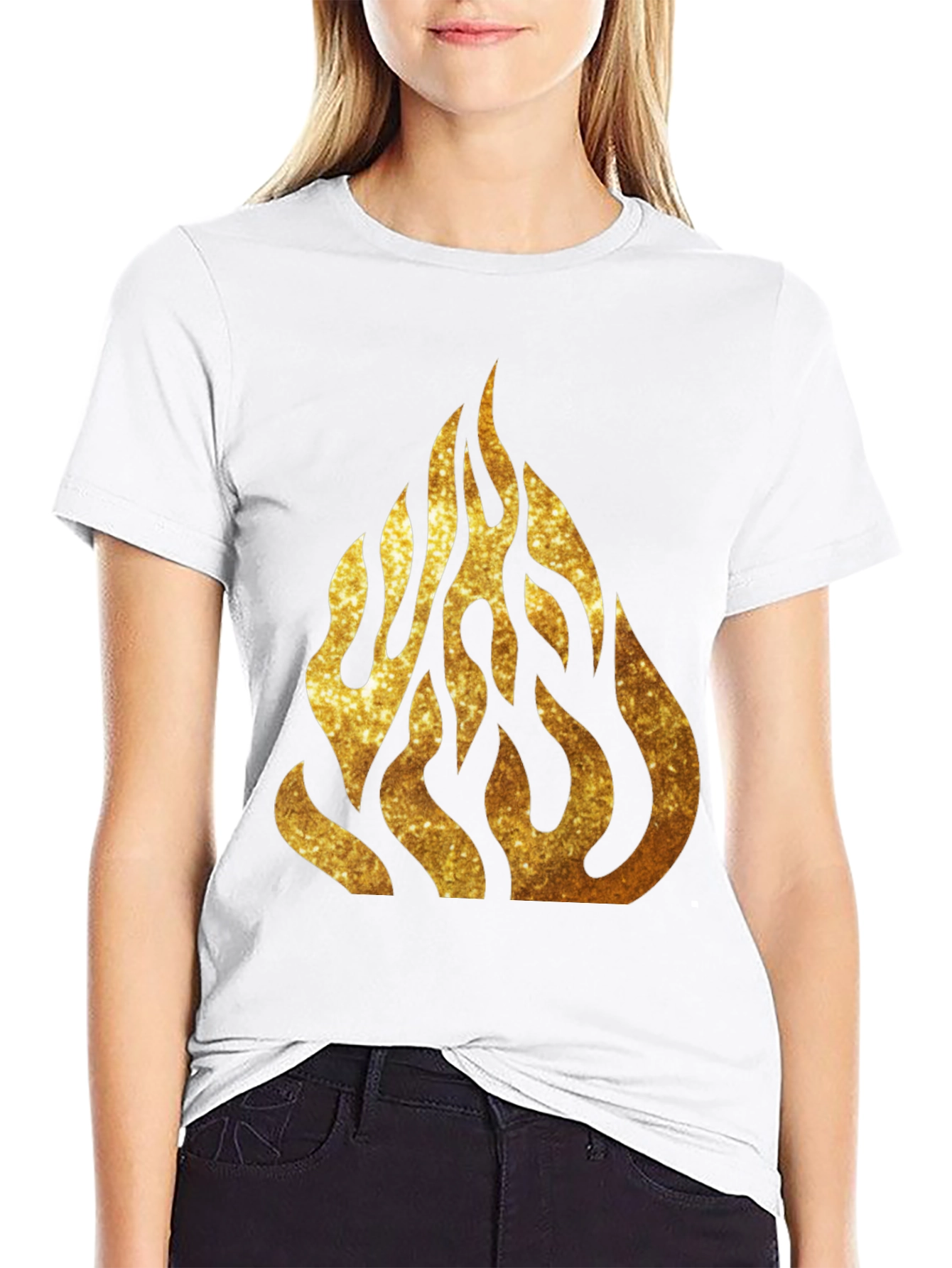 Golden Flame Graphic Black T-Shirt