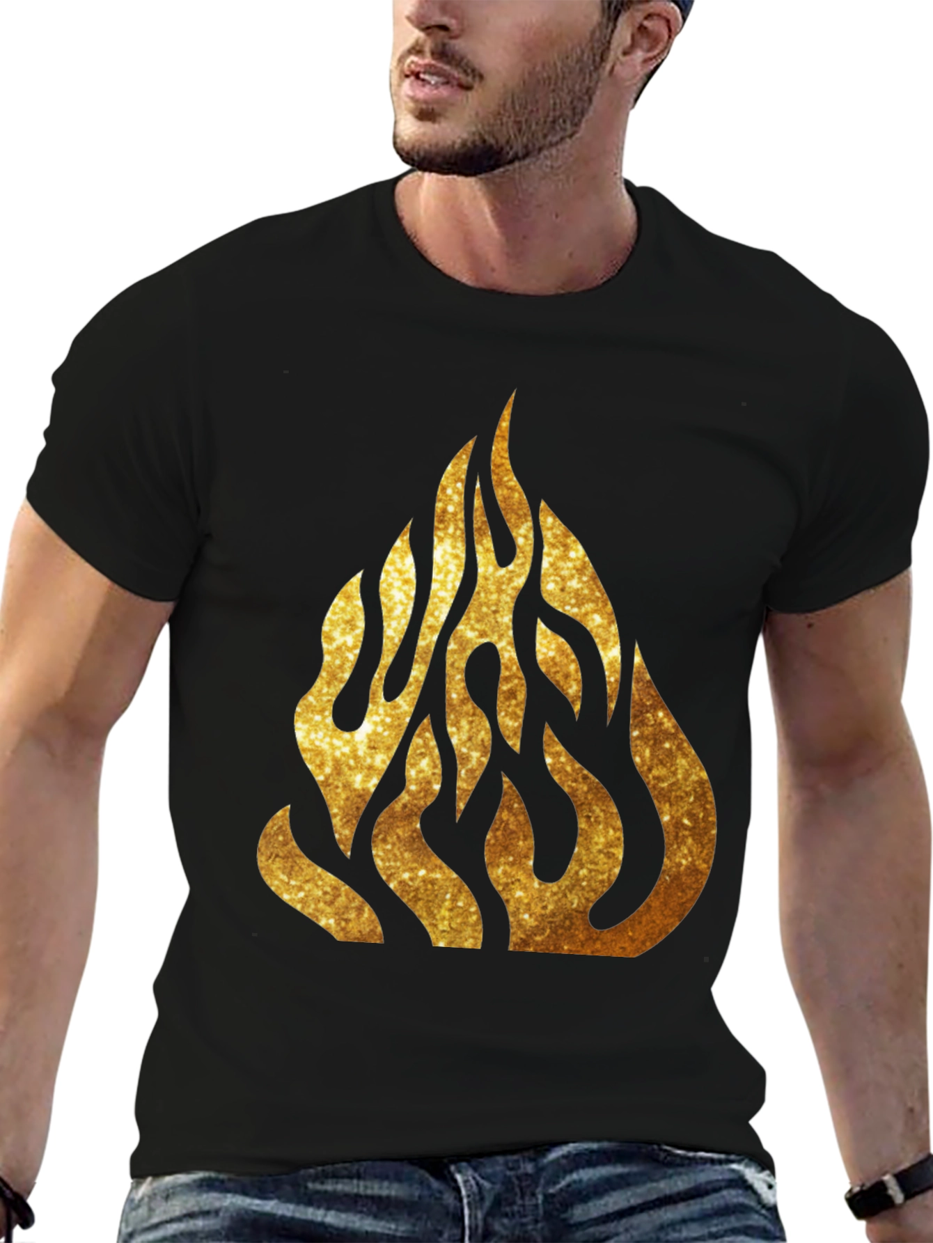 Golden Flame Graphic Black T-Shirt
