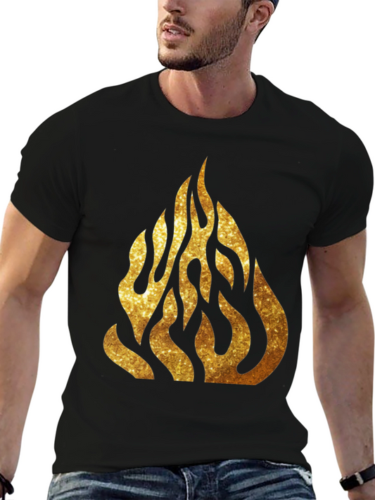 Golden Flame Graphic Black T-Shirt