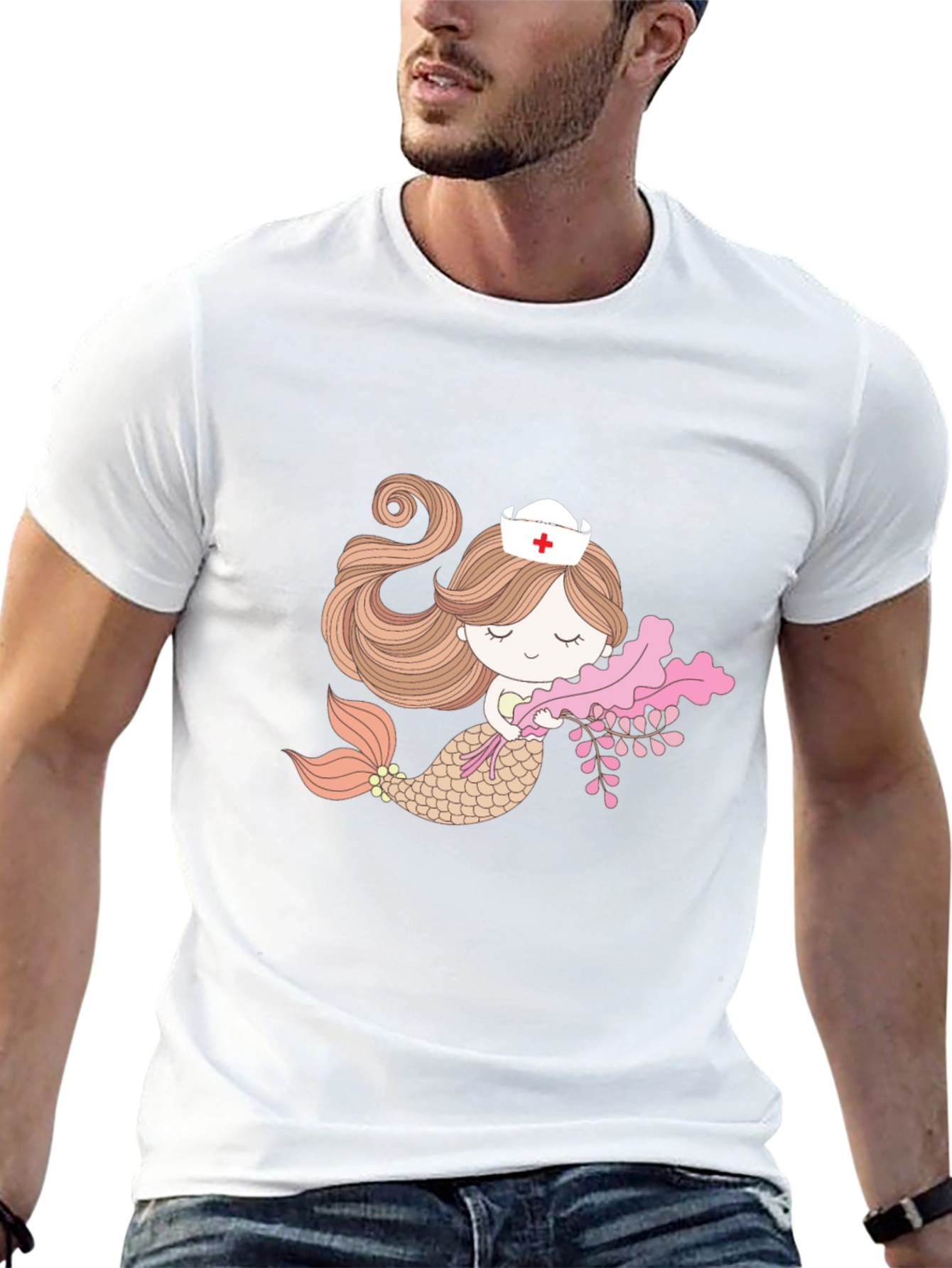 Mermaid Nurse Graphic Tee - Black Cotton T-Shirt